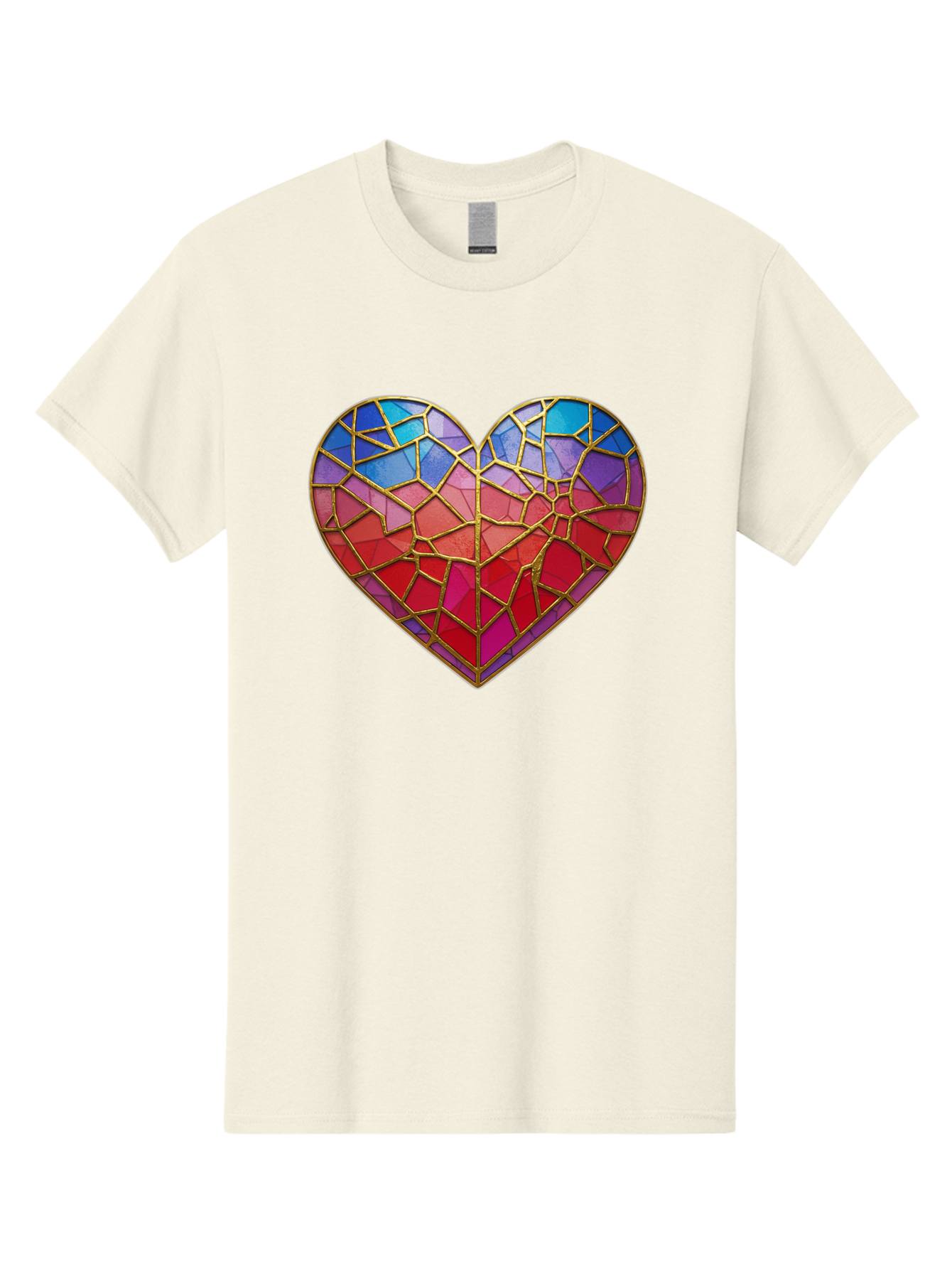 Heart-Mosaic Men'S Graphic Tee, 100% Cotton, Comfortable Casual Summer Wear, Machine Washable, Mosaic Art, Stained Glass Heart, Vibrant Colors, Gold Accents, Love Symbol, Artistic Expression, Colorful Mosaic, Heart Shape Bae040