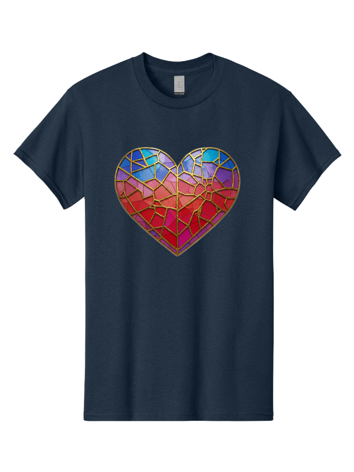 Heart-Mosaic Men'S Graphic Tee, 100% Cotton, Comfortable Casual Summer Wear, Machine Washable, Mosaic Art, Stained Glass Heart, Vibrant Colors, Gold Accents, Love Symbol, Artistic Expression, Colorful Mosaic, Heart Shape Bae040