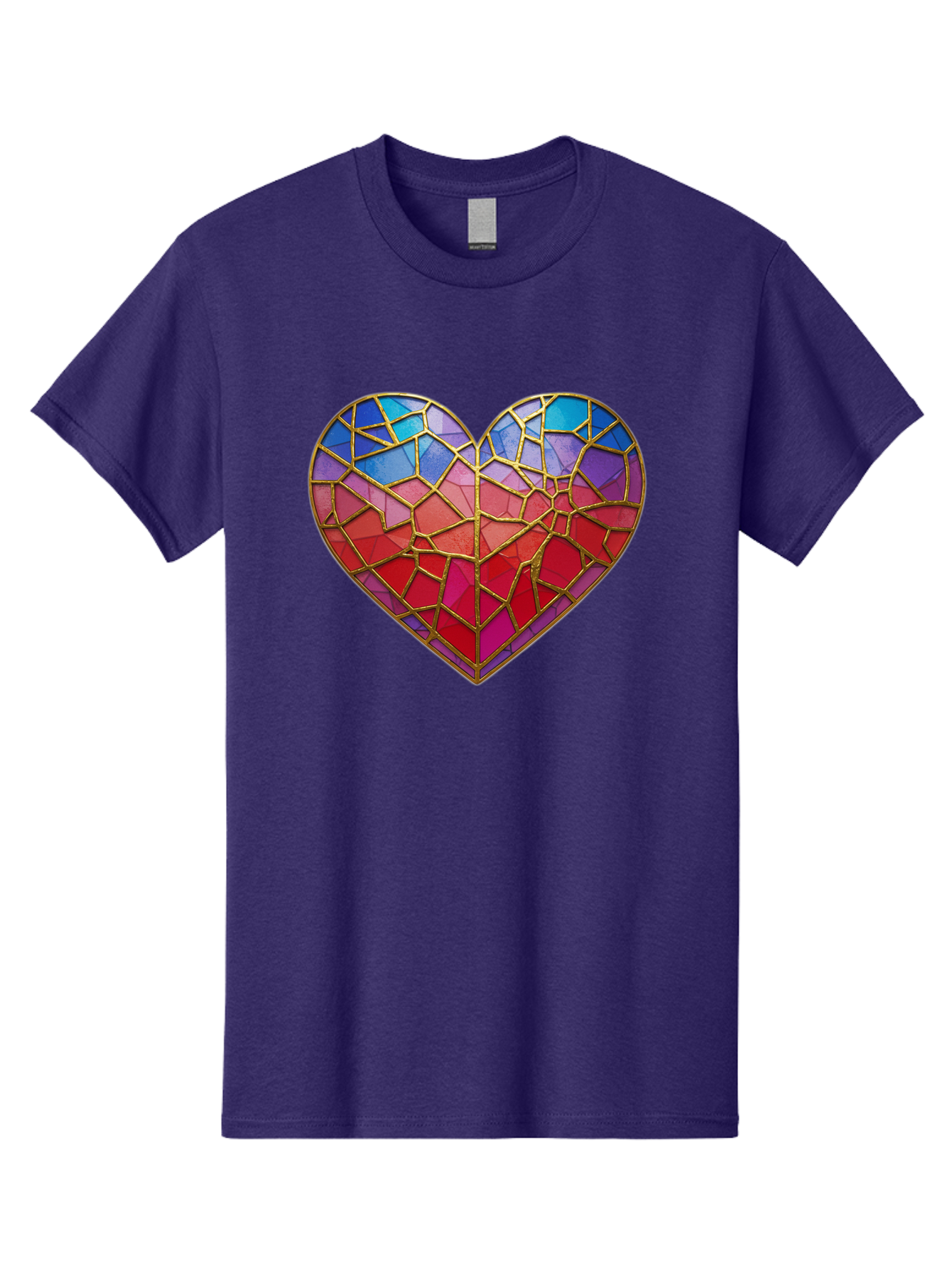 Heart-Mosaic Men'S Graphic Tee, 100% Cotton, Comfortable Casual Summer Wear, Machine Washable, Mosaic Art, Stained Glass Heart, Vibrant Colors, Gold Accents, Love Symbol, Artistic Expression, Colorful Mosaic, Heart Shape Bae040