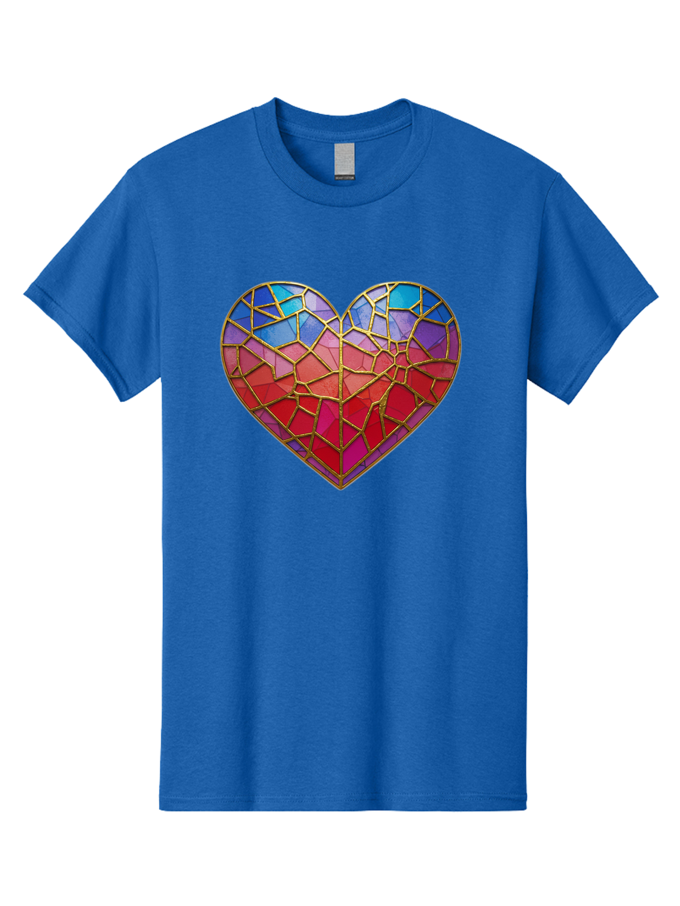 Heart-Mosaic Men'S Graphic Tee, 100% Cotton, Comfortable Casual Summer Wear, Machine Washable, Mosaic Art, Stained Glass Heart, Vibrant Colors, Gold Accents, Love Symbol, Artistic Expression, Colorful Mosaic, Heart Shape Bae040