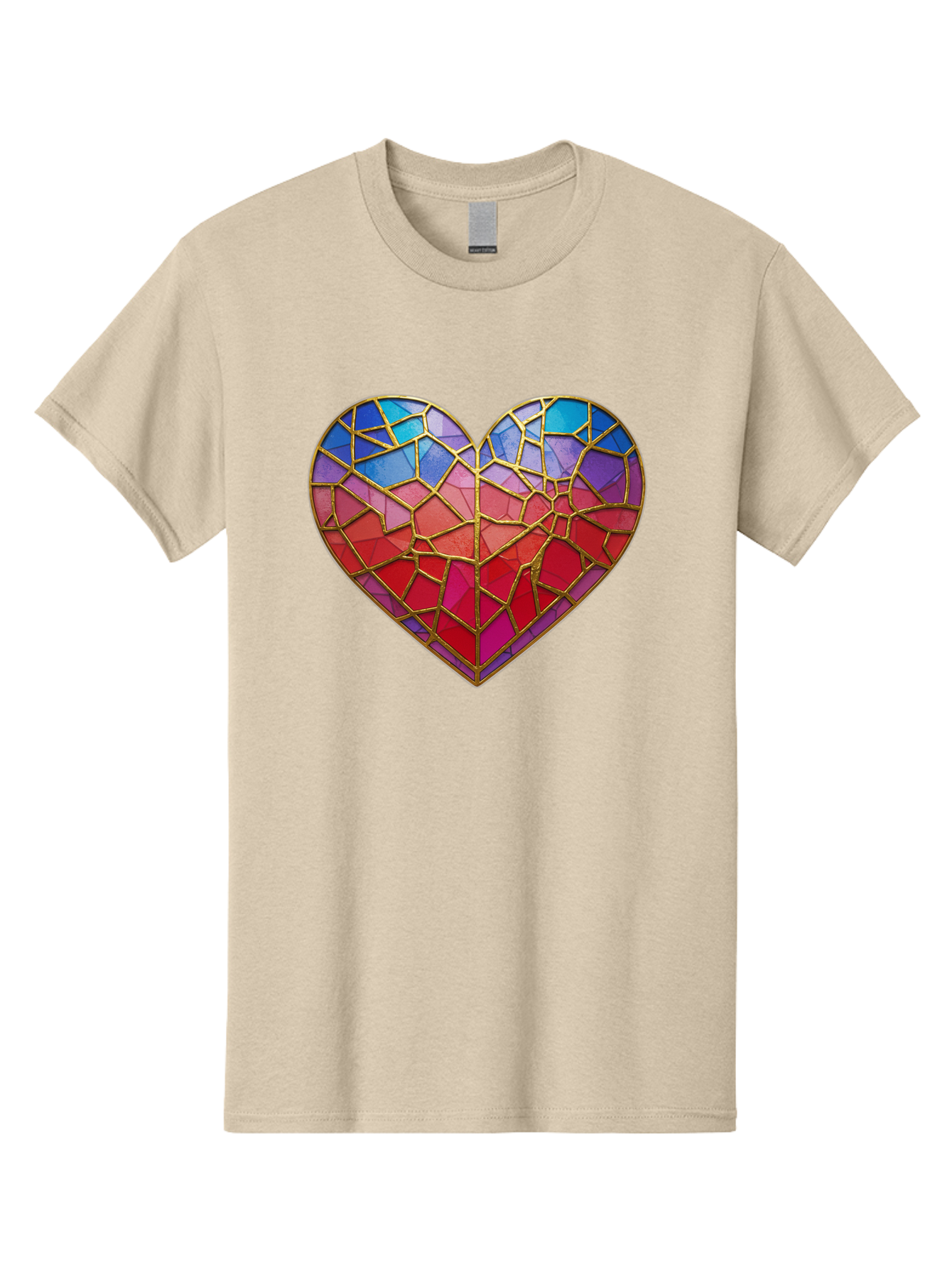 Heart-Mosaic Men'S Graphic Tee, 100% Cotton, Comfortable Casual Summer Wear, Machine Washable, Mosaic Art, Stained Glass Heart, Vibrant Colors, Gold Accents, Love Symbol, Artistic Expression, Colorful Mosaic, Heart Shape Bae040