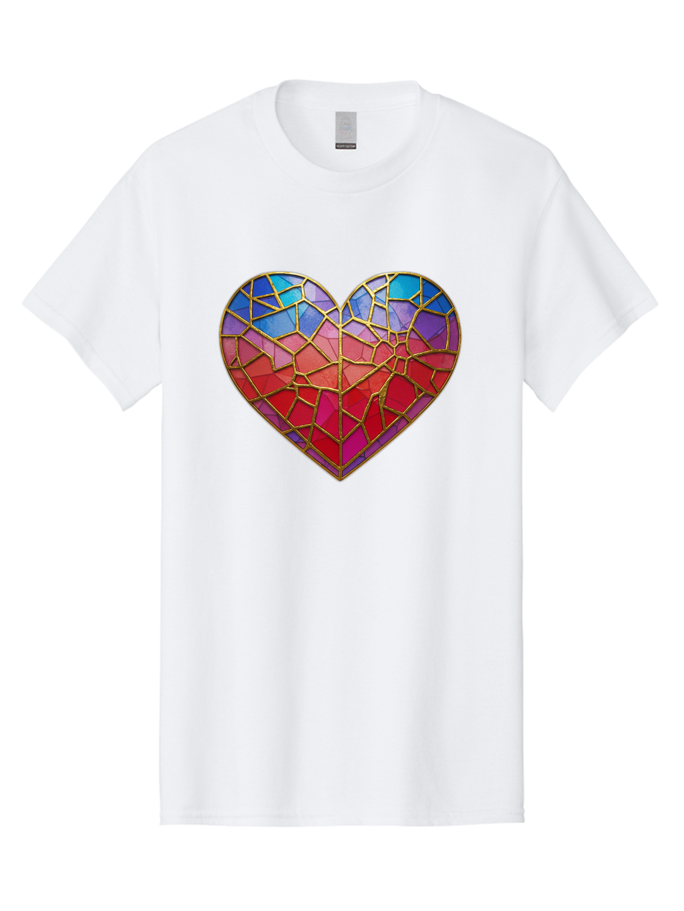 Heart-Mosaic Men'S Graphic Tee, 100% Cotton, Comfortable Casual Summer Wear, Machine Washable, Mosaic Art, Stained Glass Heart, Vibrant Colors, Gold Accents, Love Symbol, Artistic Expression, Colorful Mosaic, Heart Shape Bae040