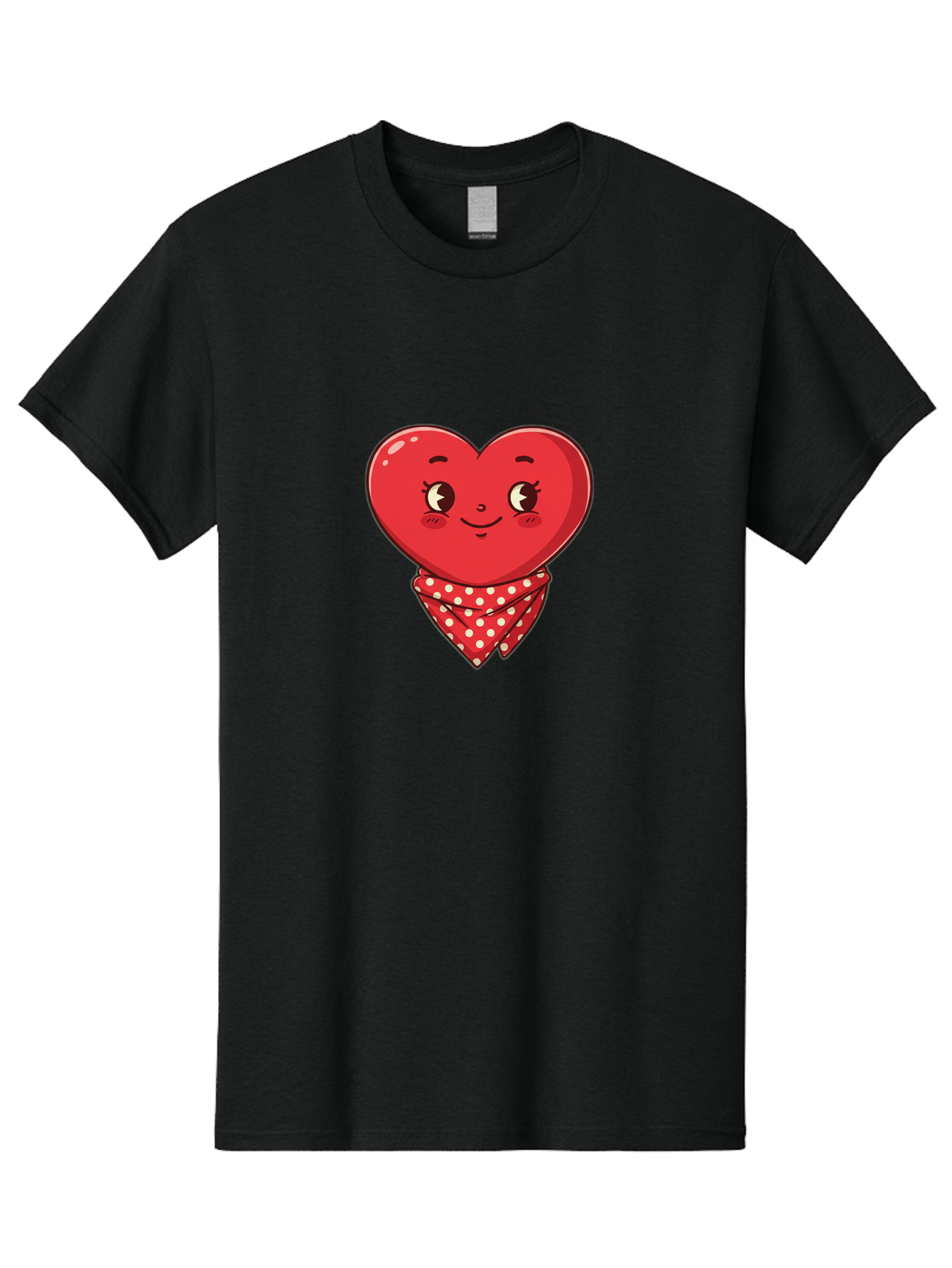 Heart-With-Bandana Men'S Graphic Tee, 100% Cotton, Comfortable Casual Summer Wear, Machine Washable, Cartoon Heart, Red Heart, Smiling Face, Heart With Bandana, Polka Dot Bandana, Cute Design, Valentines Day, Love Symbol Bae041