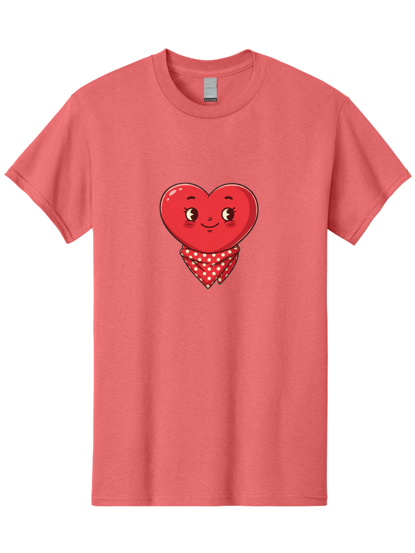 Heart-With-Bandana Men'S Graphic Tee, 100% Cotton, Comfortable Casual Summer Wear, Machine Washable, Cartoon Heart, Red Heart, Smiling Face, Heart With Bandana, Polka Dot Bandana, Cute Design, Valentines Day, Love Symbol Bae041