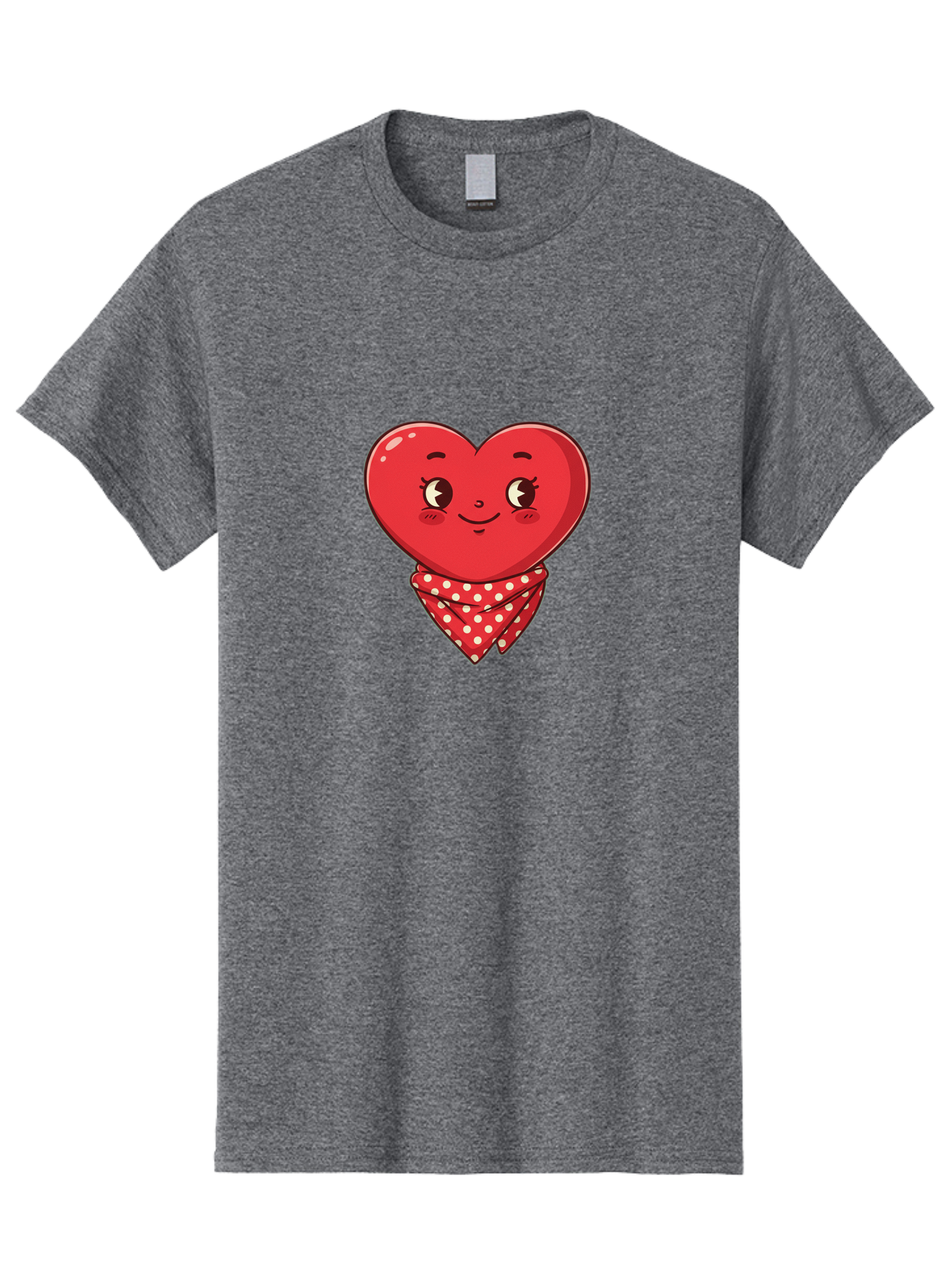 Heart-With-Bandana Men'S Graphic Tee, 100% Cotton, Comfortable Casual Summer Wear, Machine Washable, Cartoon Heart, Red Heart, Smiling Face, Heart With Bandana, Polka Dot Bandana, Cute Design, Valentines Day, Love Symbol Bae041