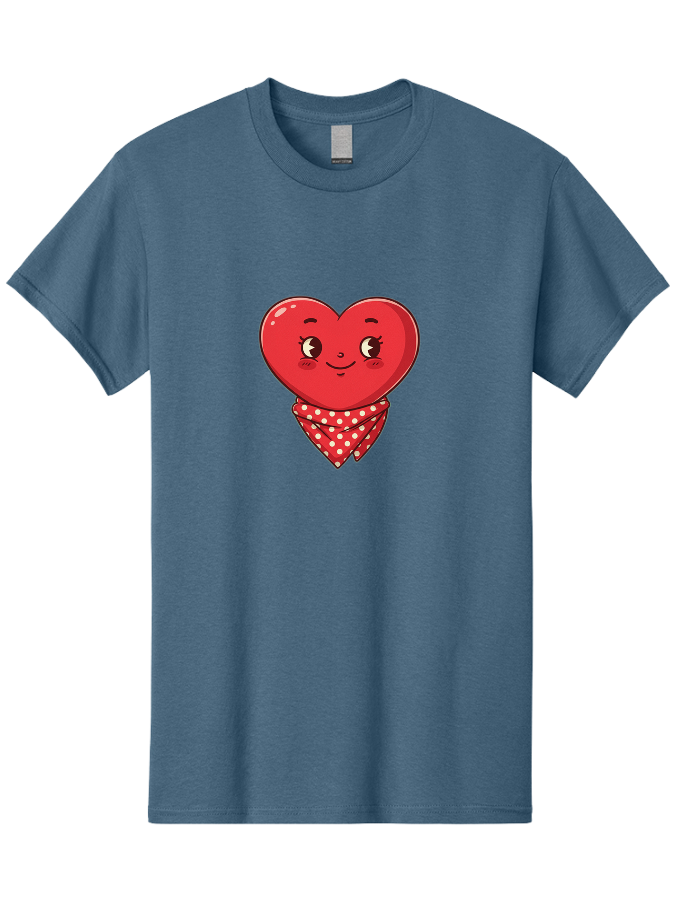 Heart-With-Bandana Men'S Graphic Tee, 100% Cotton, Comfortable Casual Summer Wear, Machine Washable, Cartoon Heart, Red Heart, Smiling Face, Heart With Bandana, Polka Dot Bandana, Cute Design, Valentines Day, Love Symbol Bae041