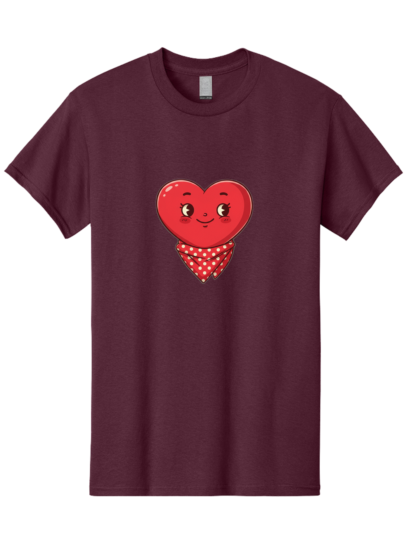 Heart-With-Bandana Men'S Graphic Tee, 100% Cotton, Comfortable Casual Summer Wear, Machine Washable, Cartoon Heart, Red Heart, Smiling Face, Heart With Bandana, Polka Dot Bandana, Cute Design, Valentines Day, Love Symbol Bae041