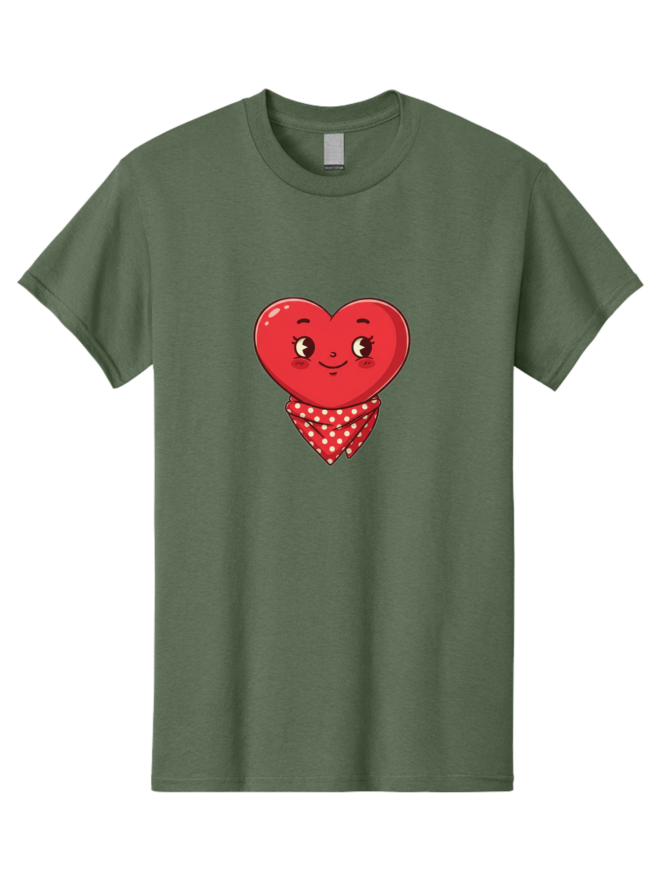 Heart-With-Bandana Men'S Graphic Tee, 100% Cotton, Comfortable Casual Summer Wear, Machine Washable, Cartoon Heart, Red Heart, Smiling Face, Heart With Bandana, Polka Dot Bandana, Cute Design, Valentines Day, Love Symbol Bae041