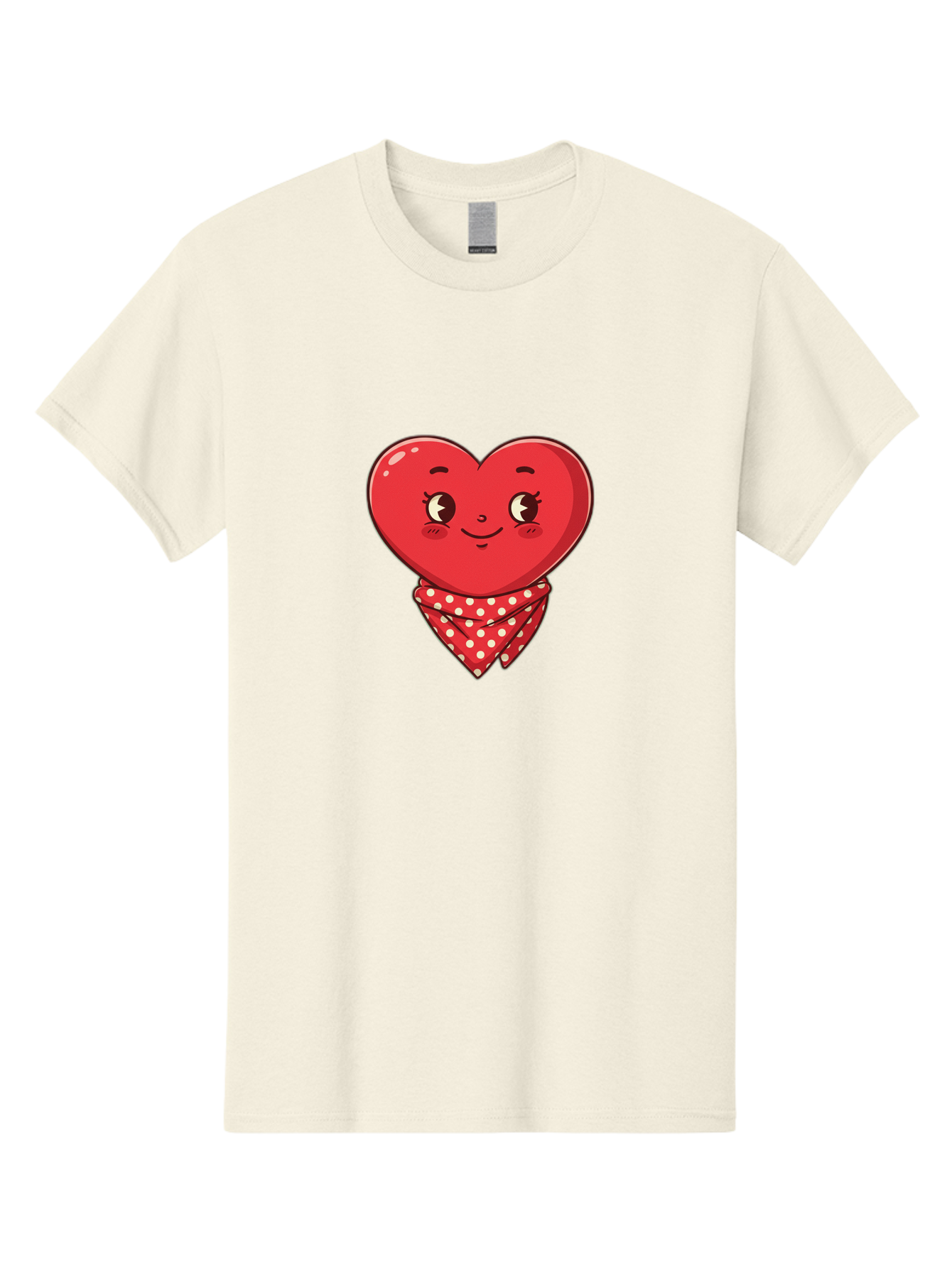 Heart-With-Bandana Men'S Graphic Tee, 100% Cotton, Comfortable Casual Summer Wear, Machine Washable, Cartoon Heart, Red Heart, Smiling Face, Heart With Bandana, Polka Dot Bandana, Cute Design, Valentines Day, Love Symbol Bae041