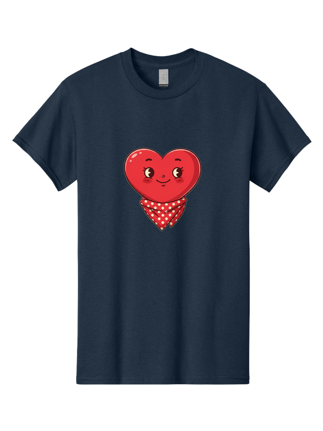Heart-With-Bandana Men'S Graphic Tee, 100% Cotton, Comfortable Casual Summer Wear, Machine Washable, Cartoon Heart, Red Heart, Smiling Face, Heart With Bandana, Polka Dot Bandana, Cute Design, Valentines Day, Love Symbol Bae041