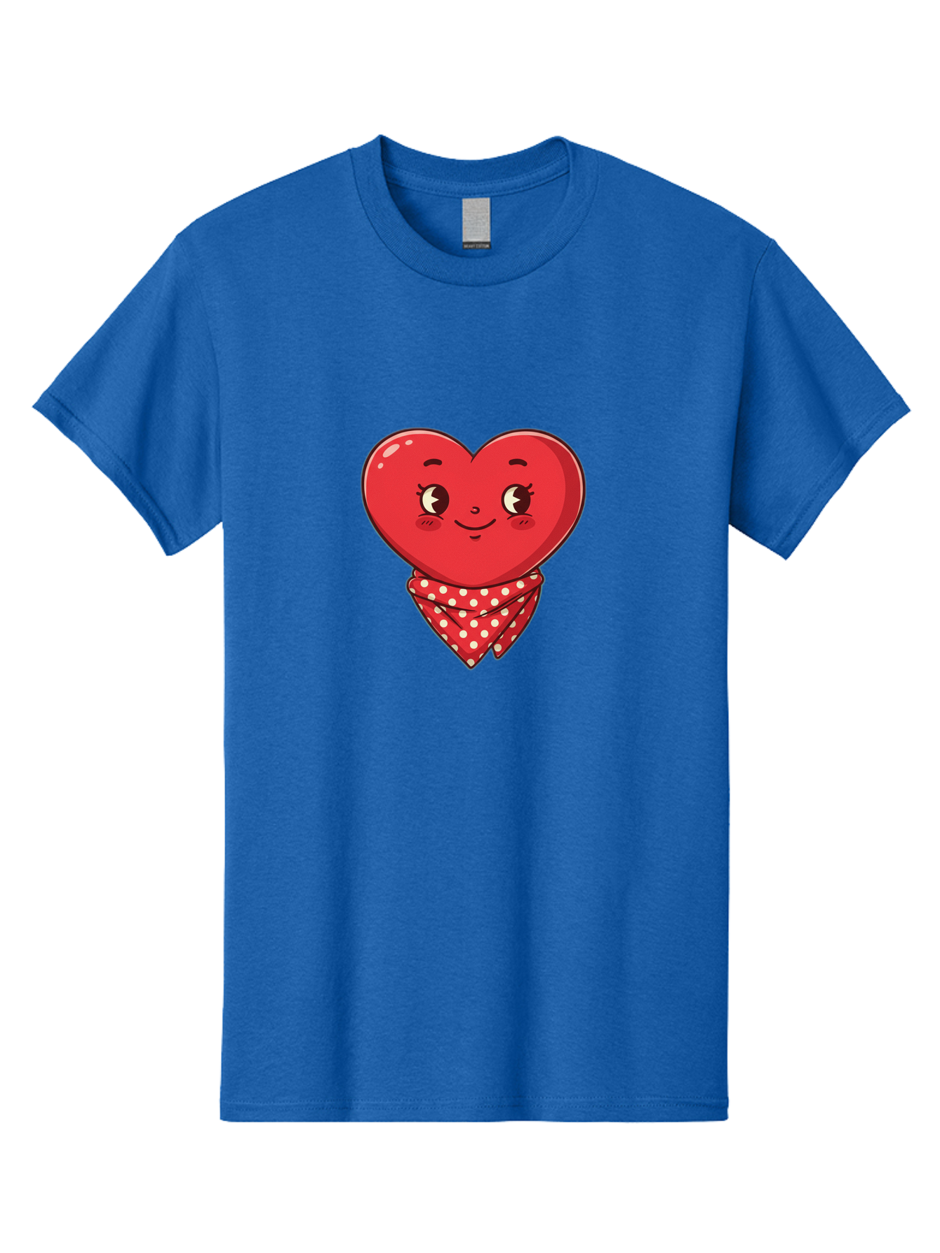 Heart-With-Bandana Men'S Graphic Tee, 100% Cotton, Comfortable Casual Summer Wear, Machine Washable, Cartoon Heart, Red Heart, Smiling Face, Heart With Bandana, Polka Dot Bandana, Cute Design, Valentines Day, Love Symbol Bae041
