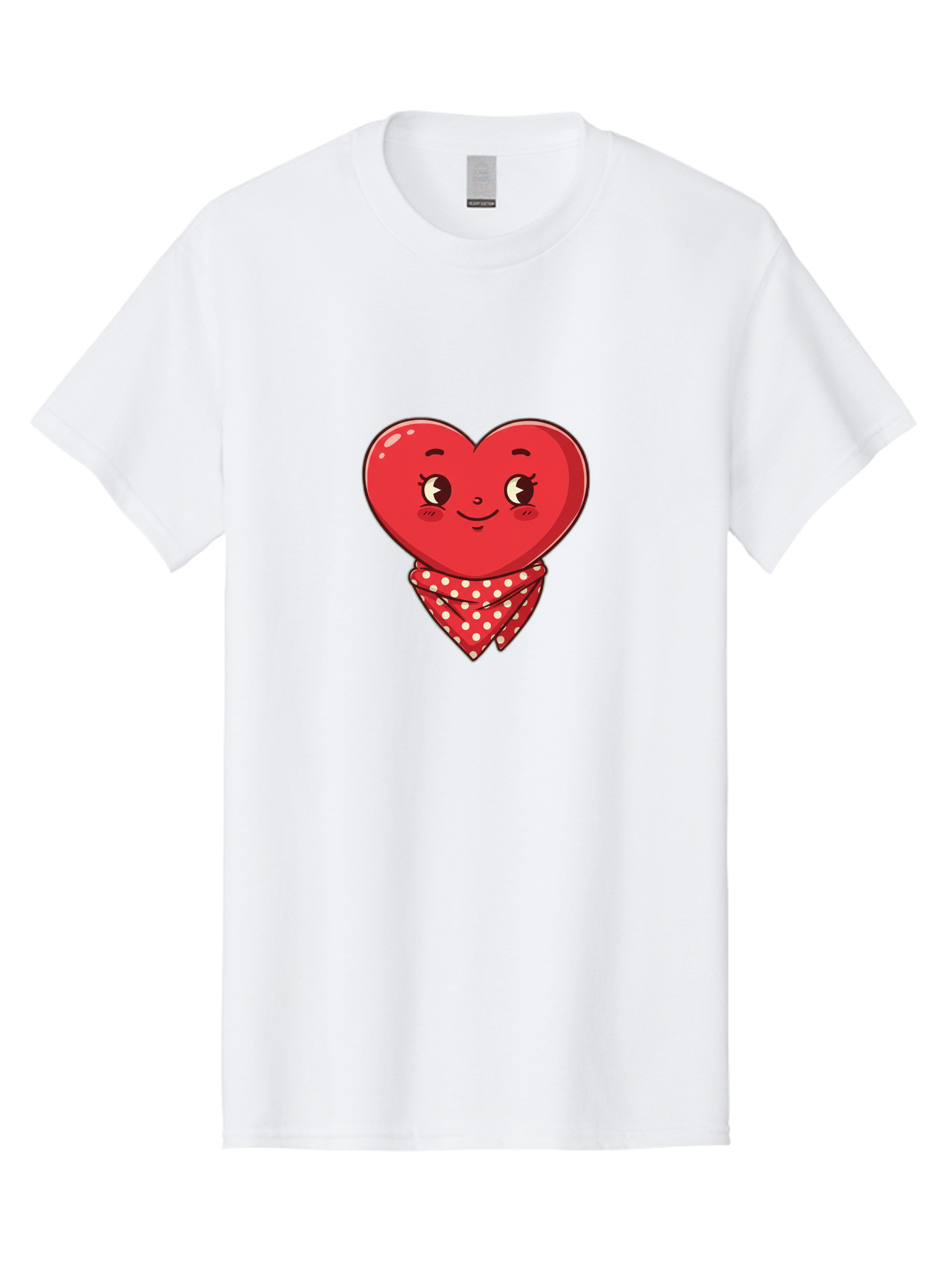Heart-With-Bandana Men'S Graphic Tee, 100% Cotton, Comfortable Casual Summer Wear, Machine Washable, Cartoon Heart, Red Heart, Smiling Face, Heart With Bandana, Polka Dot Bandana, Cute Design, Valentines Day, Love Symbol Bae041