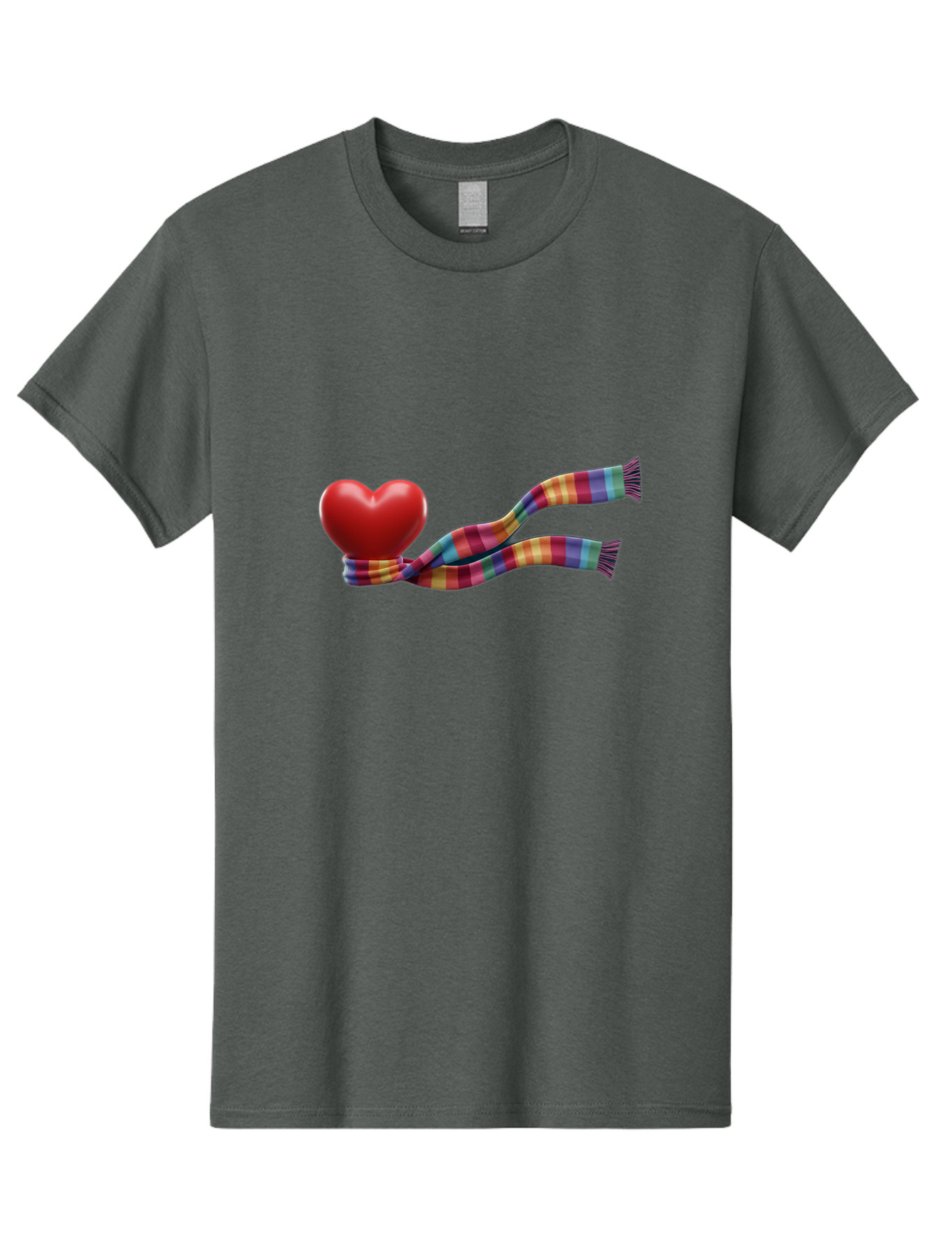 Heart-With-Scarf-2 Men'S Graphic Tee, 100% Cotton, Comfortable Casual Summer Wear, Machine Washable, Red Heart Wrapped In A Scarf, Plaid Pattern, Vibrant Colors, Festive Atmosphere, Love Symbol, Winter Theme, Cozy Feeling Bae043