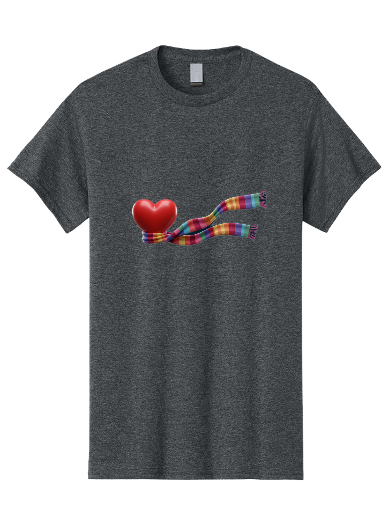 Heart-With-Scarf-2 Men'S Graphic Tee, 100% Cotton, Comfortable Casual Summer Wear, Machine Washable, Red Heart Wrapped In A Scarf, Plaid Pattern, Vibrant Colors, Festive Atmosphere, Love Symbol, Winter Theme, Cozy Feeling Bae043