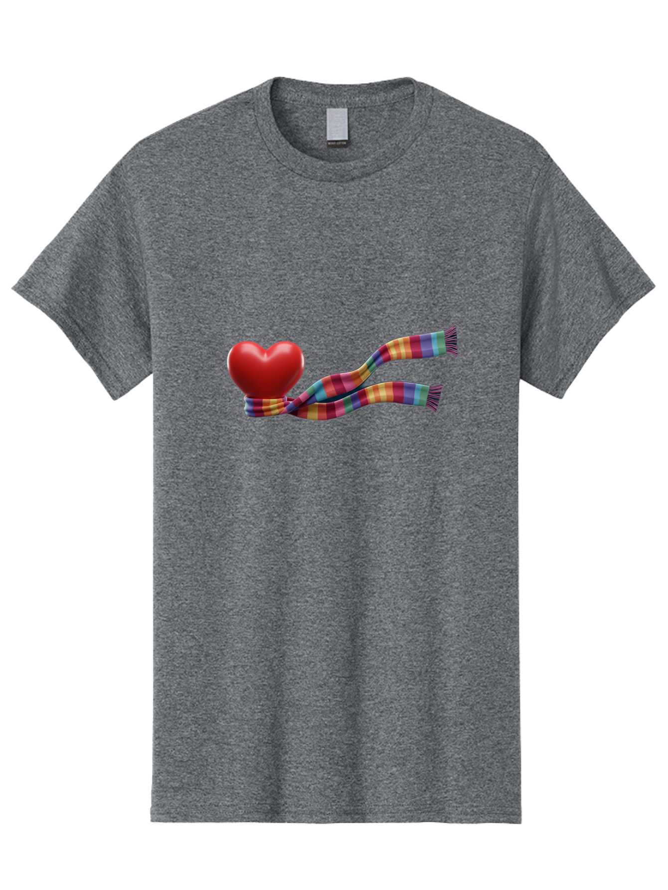 Heart-With-Scarf-2 Men'S Graphic Tee, 100% Cotton, Comfortable Casual Summer Wear, Machine Washable, Red Heart Wrapped In A Scarf, Plaid Pattern, Vibrant Colors, Festive Atmosphere, Love Symbol, Winter Theme, Cozy Feeling Bae043