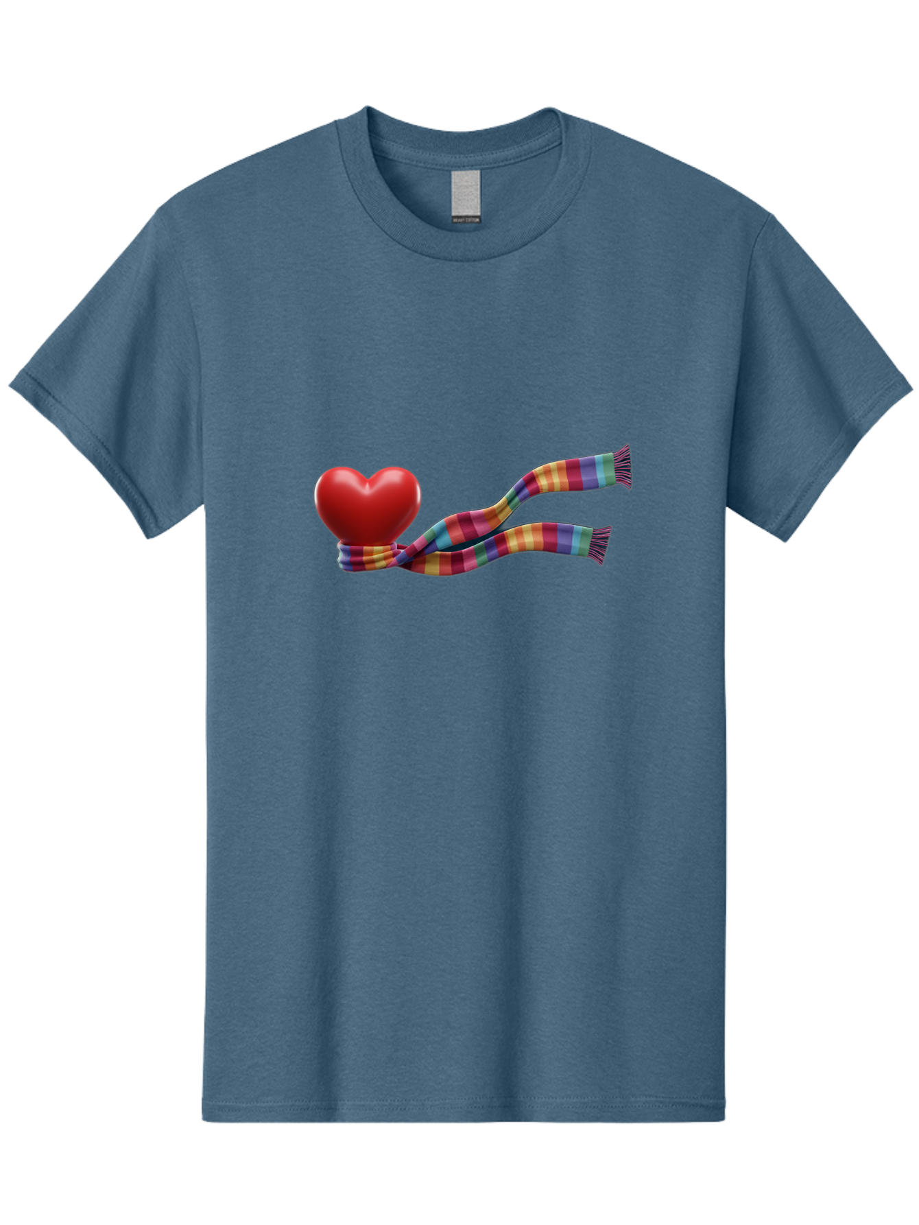 Heart-With-Scarf-2 Men'S Graphic Tee, 100% Cotton, Comfortable Casual Summer Wear, Machine Washable, Red Heart Wrapped In A Scarf, Plaid Pattern, Vibrant Colors, Festive Atmosphere, Love Symbol, Winter Theme, Cozy Feeling Bae043