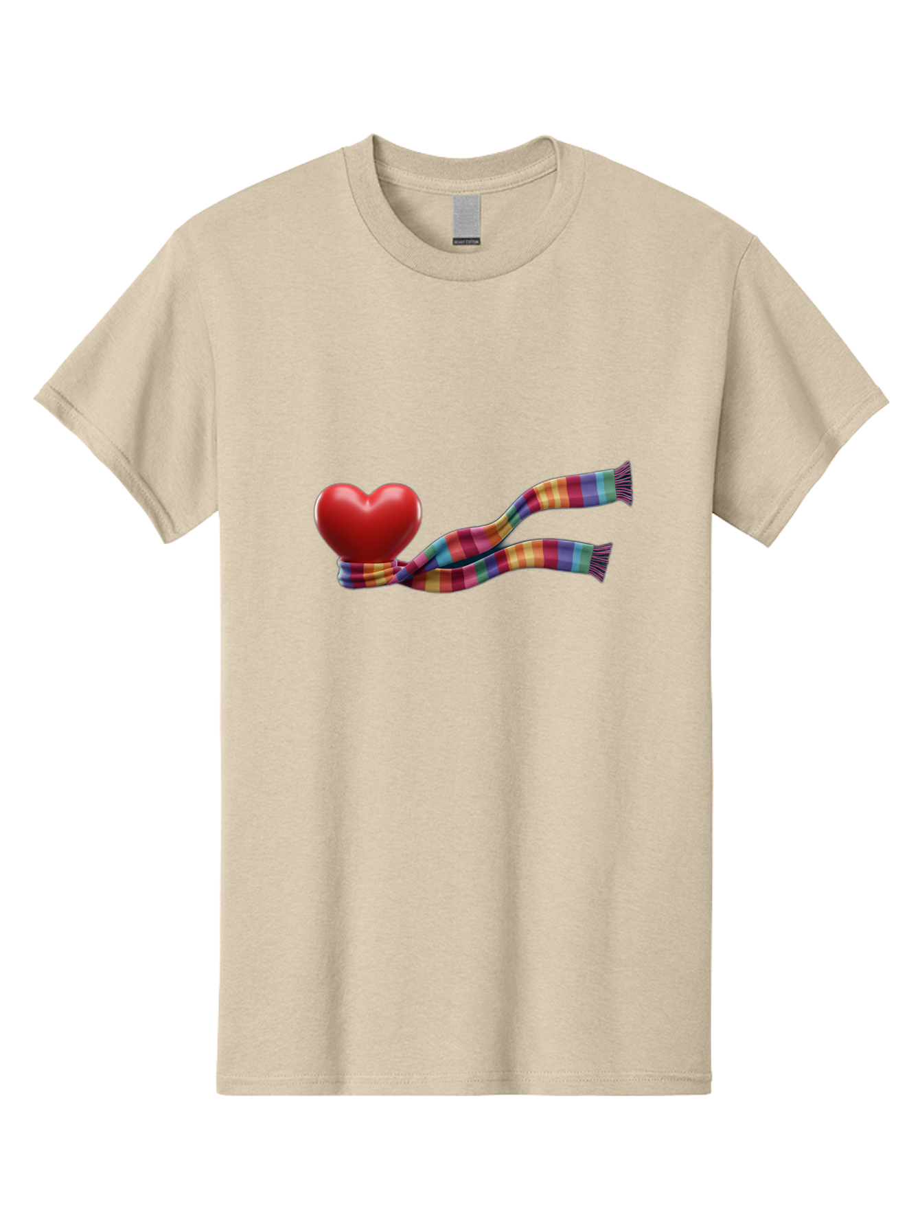 Heart-With-Scarf-2 Men'S Graphic Tee, 100% Cotton, Comfortable Casual Summer Wear, Machine Washable, Red Heart Wrapped In A Scarf, Plaid Pattern, Vibrant Colors, Festive Atmosphere, Love Symbol, Winter Theme, Cozy Feeling Bae043