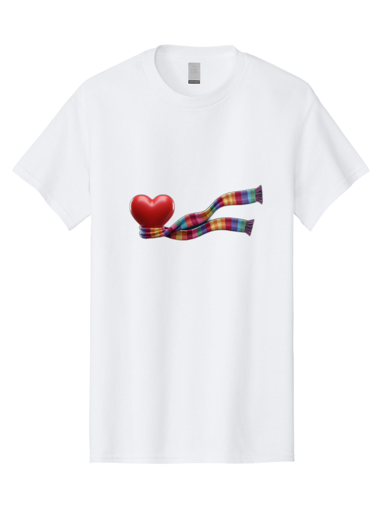 Heart-With-Scarf-2 Men'S Graphic Tee, 100% Cotton, Comfortable Casual Summer Wear, Machine Washable, Red Heart Wrapped In A Scarf, Plaid Pattern, Vibrant Colors, Festive Atmosphere, Love Symbol, Winter Theme, Cozy Feeling Bae043
