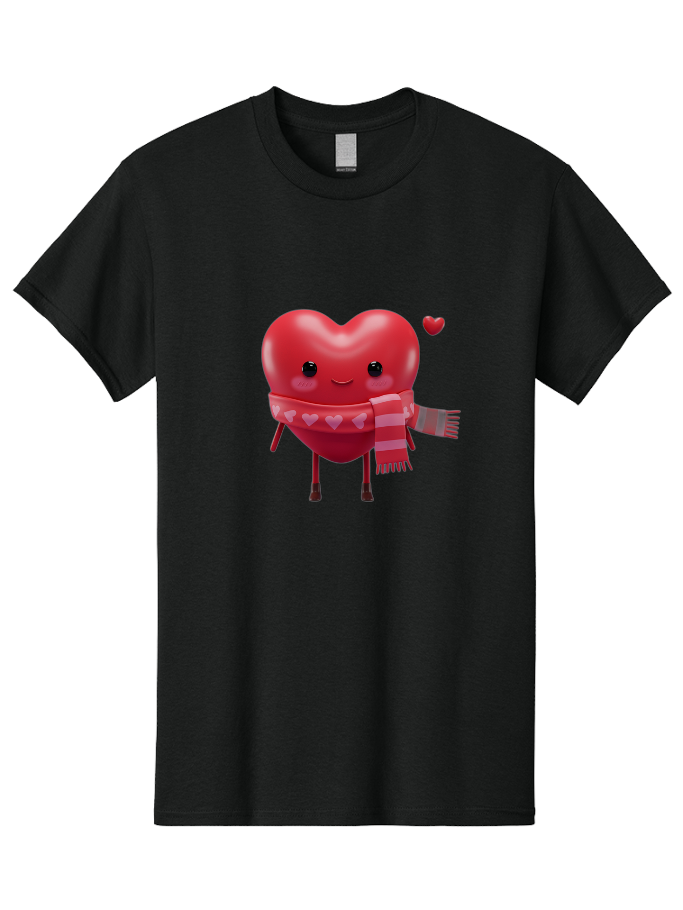 Heart-With-Scarf-4 Men'S Graphic Tee, 100% Cotton, Comfortable Casual Summer Wear, Machine Washable, Cartoon Heart, Heart Character, Smiling Face, Pink Scarf, Love Symbol, Valentines Day, Heart Pattern, Cute Design, Adorable Illustration, Bae045