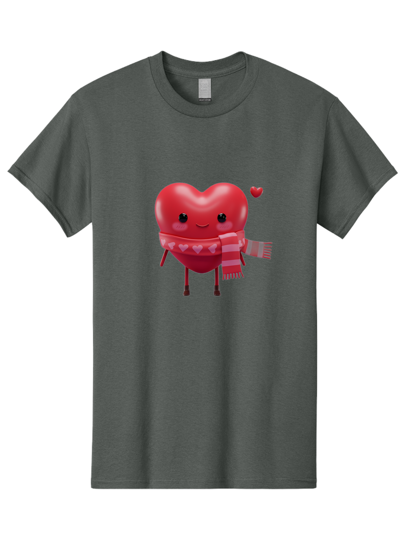 Heart-With-Scarf-4 Men'S Graphic Tee, 100% Cotton, Comfortable Casual Summer Wear, Machine Washable, Cartoon Heart, Heart Character, Smiling Face, Pink Scarf, Love Symbol, Valentines Day, Heart Pattern, Cute Design, Adorable Illustration, Bae045