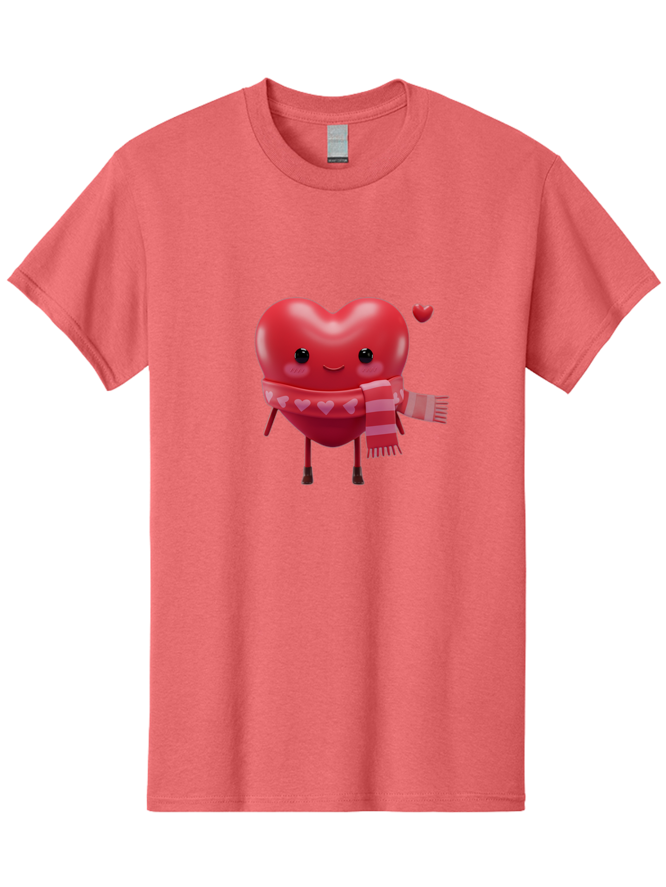 Heart-With-Scarf-4 Men'S Graphic Tee, 100% Cotton, Comfortable Casual Summer Wear, Machine Washable, Cartoon Heart, Heart Character, Smiling Face, Pink Scarf, Love Symbol, Valentines Day, Heart Pattern, Cute Design, Adorable Illustration, Bae045