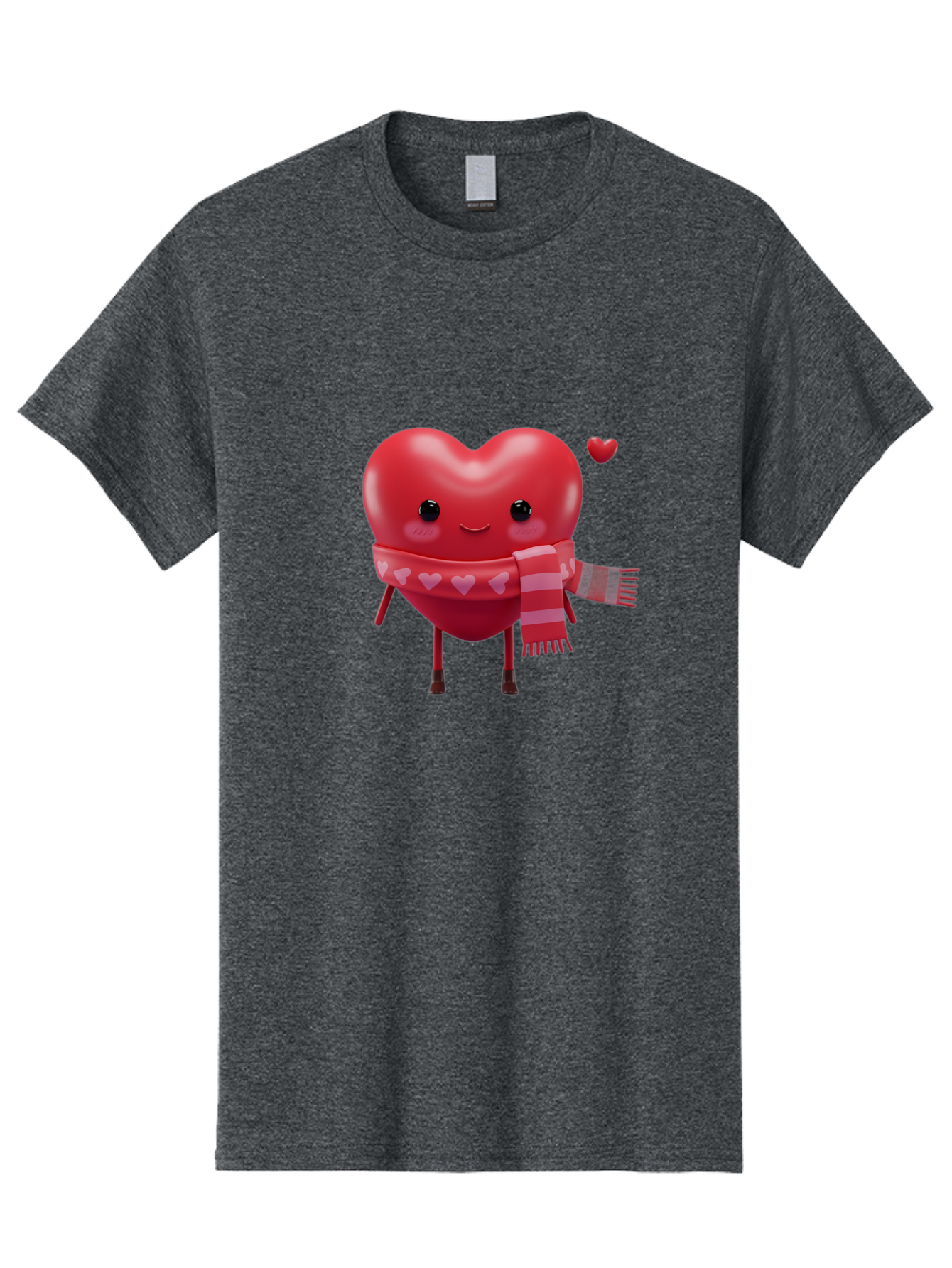 Heart-With-Scarf-4 Men'S Graphic Tee, 100% Cotton, Comfortable Casual Summer Wear, Machine Washable, Cartoon Heart, Heart Character, Smiling Face, Pink Scarf, Love Symbol, Valentines Day, Heart Pattern, Cute Design, Adorable Illustration, Bae045