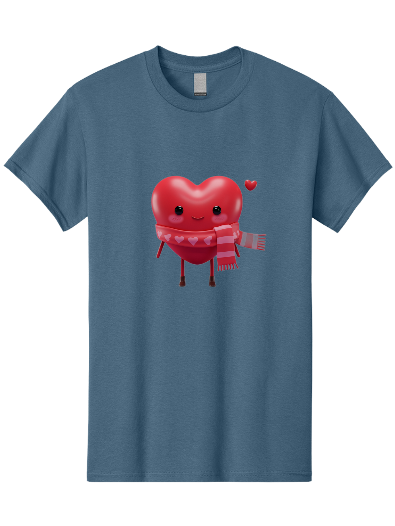 Heart-With-Scarf-4 Men'S Graphic Tee, 100% Cotton, Comfortable Casual Summer Wear, Machine Washable, Cartoon Heart, Heart Character, Smiling Face, Pink Scarf, Love Symbol, Valentines Day, Heart Pattern, Cute Design, Adorable Illustration, Bae045