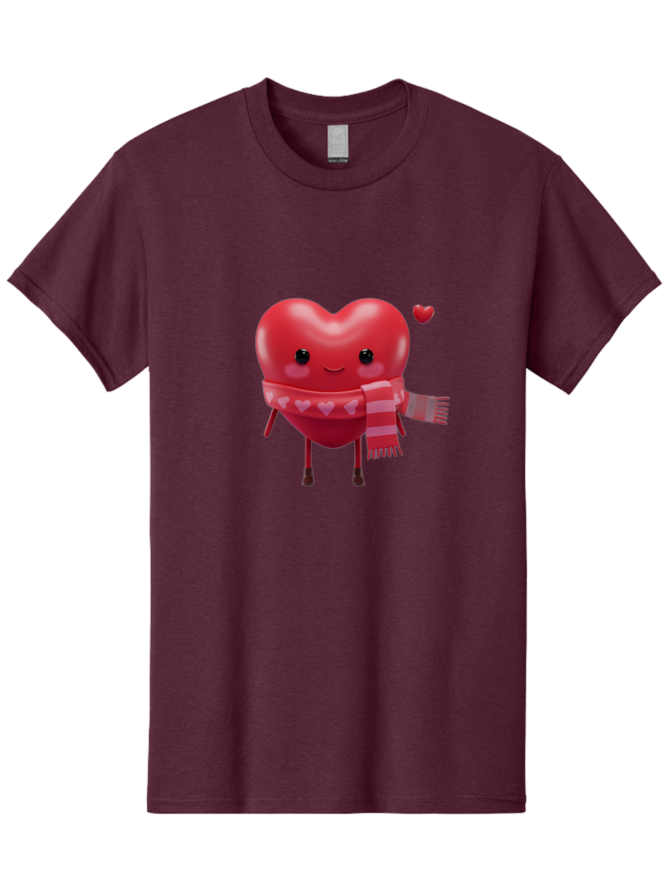 Heart-With-Scarf-4 Men'S Graphic Tee, 100% Cotton, Comfortable Casual Summer Wear, Machine Washable, Cartoon Heart, Heart Character, Smiling Face, Pink Scarf, Love Symbol, Valentines Day, Heart Pattern, Cute Design, Adorable Illustration, Bae045
