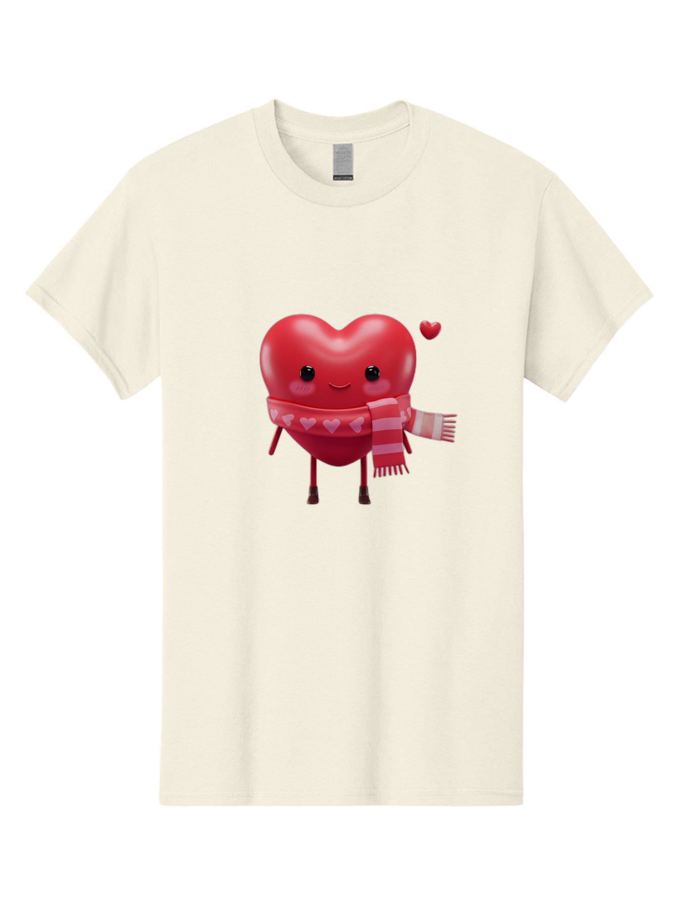 Heart-With-Scarf-4 Men'S Graphic Tee, 100% Cotton, Comfortable Casual Summer Wear, Machine Washable, Cartoon Heart, Heart Character, Smiling Face, Pink Scarf, Love Symbol, Valentines Day, Heart Pattern, Cute Design, Adorable Illustration, Bae045