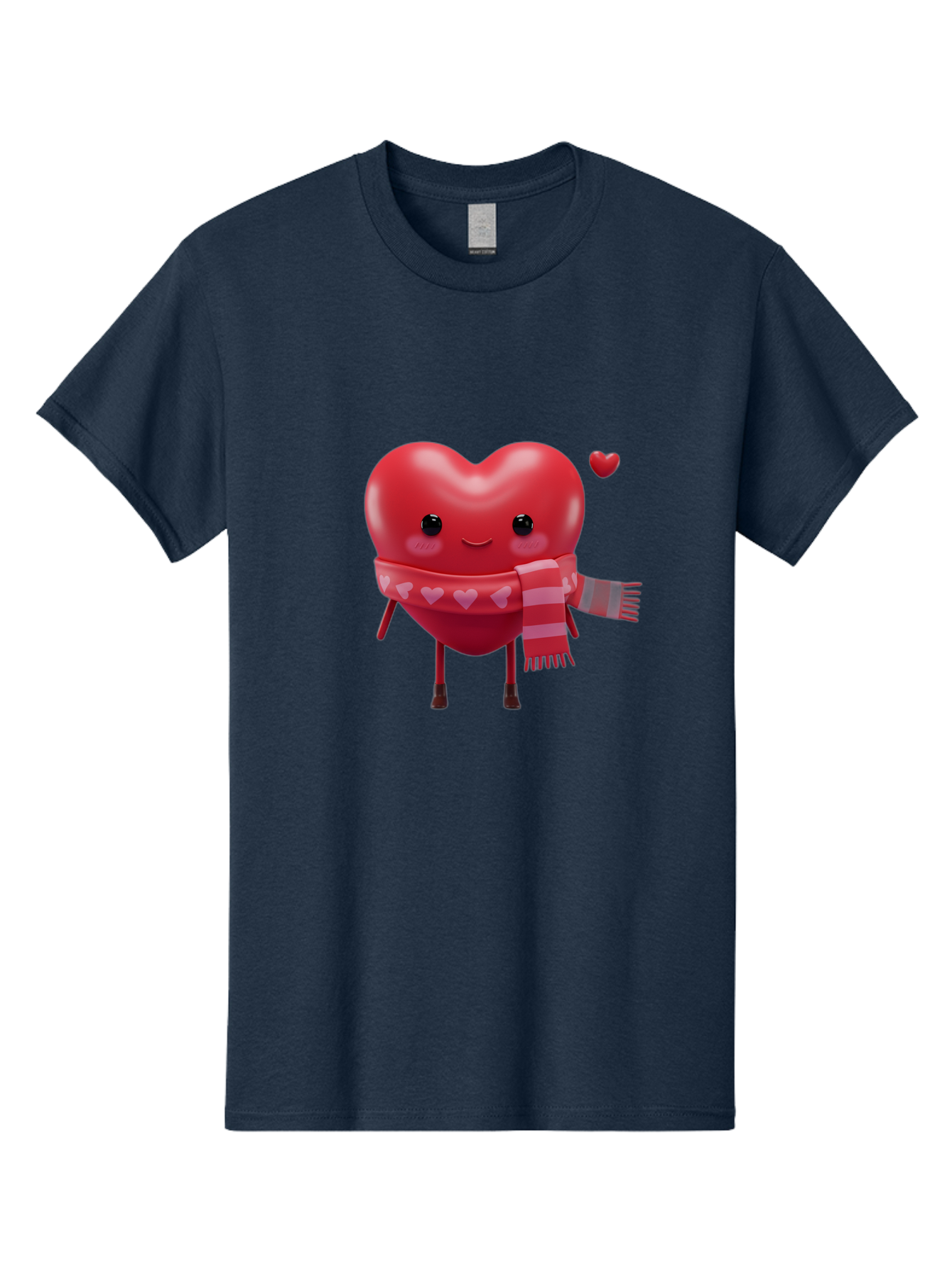 Heart-With-Scarf-4 Men'S Graphic Tee, 100% Cotton, Comfortable Casual Summer Wear, Machine Washable, Cartoon Heart, Heart Character, Smiling Face, Pink Scarf, Love Symbol, Valentines Day, Heart Pattern, Cute Design, Adorable Illustration, Bae045