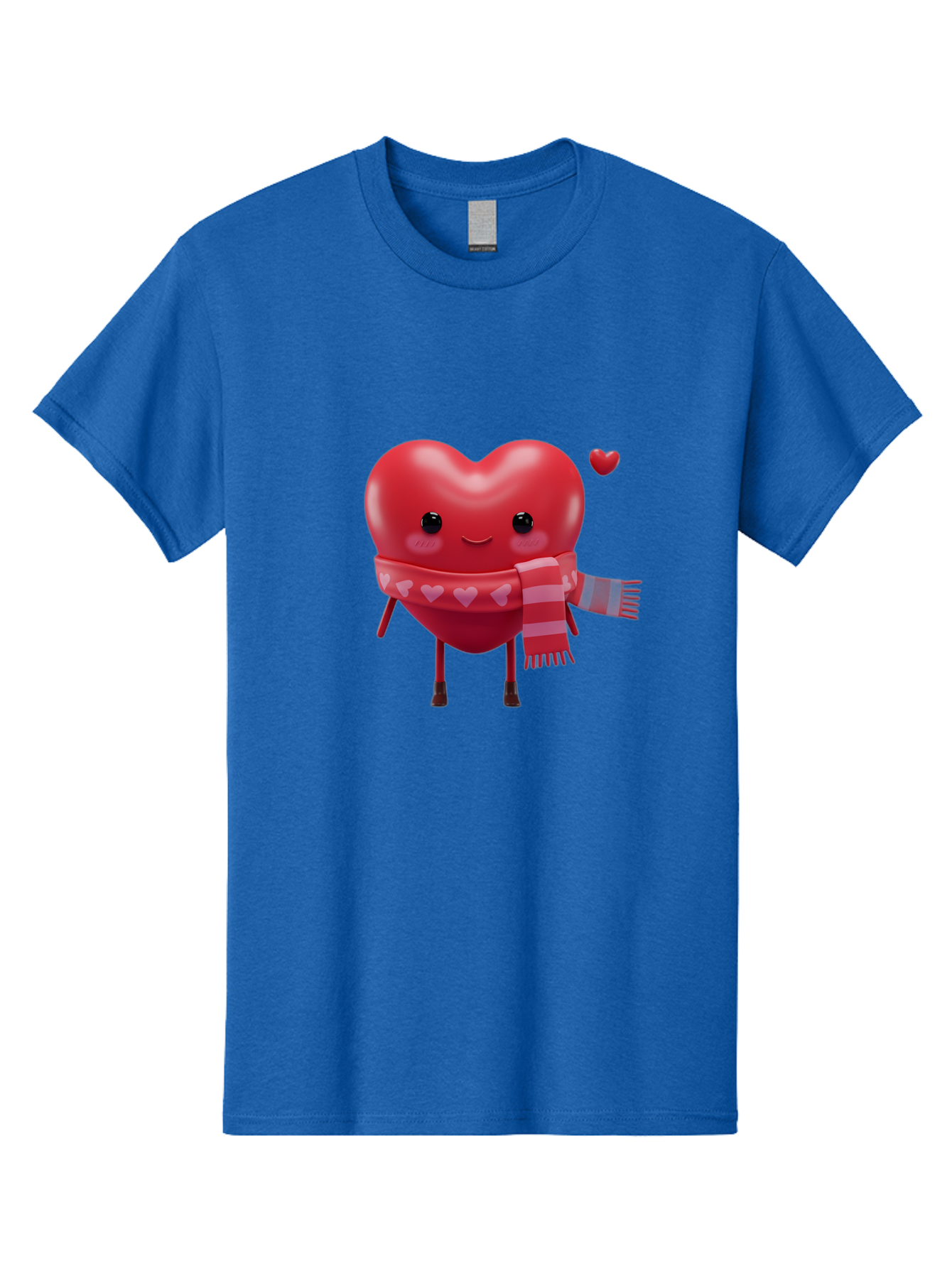 Heart-With-Scarf-4 Men'S Graphic Tee, 100% Cotton, Comfortable Casual Summer Wear, Machine Washable, Cartoon Heart, Heart Character, Smiling Face, Pink Scarf, Love Symbol, Valentines Day, Heart Pattern, Cute Design, Adorable Illustration, Bae045