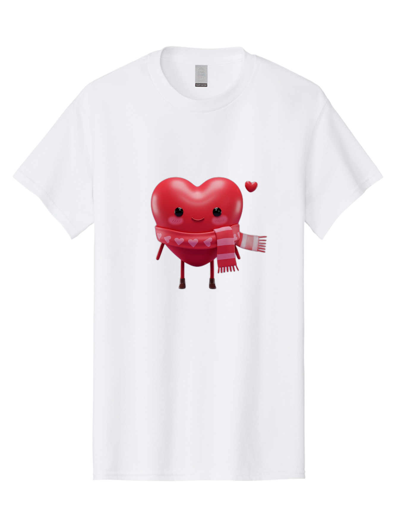Heart-With-Scarf-4 Men'S Graphic Tee, 100% Cotton, Comfortable Casual Summer Wear, Machine Washable, Cartoon Heart, Heart Character, Smiling Face, Pink Scarf, Love Symbol, Valentines Day, Heart Pattern, Cute Design, Adorable Illustration, Bae045