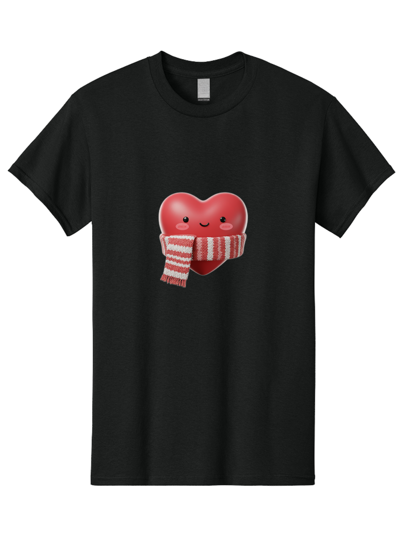 Heart-With-Scarf Men'S Graphic Tee, 100% Cotton, Comfortable Casual Summer Wear, Machine Washable, Heart Character, Red Heart, Scarf Wrapped, Cute Expression, Smiling Face, Rosy Cheeks, Winter Theme, Cartoon Style, Kawaii Design, Love Symbol, Bae046