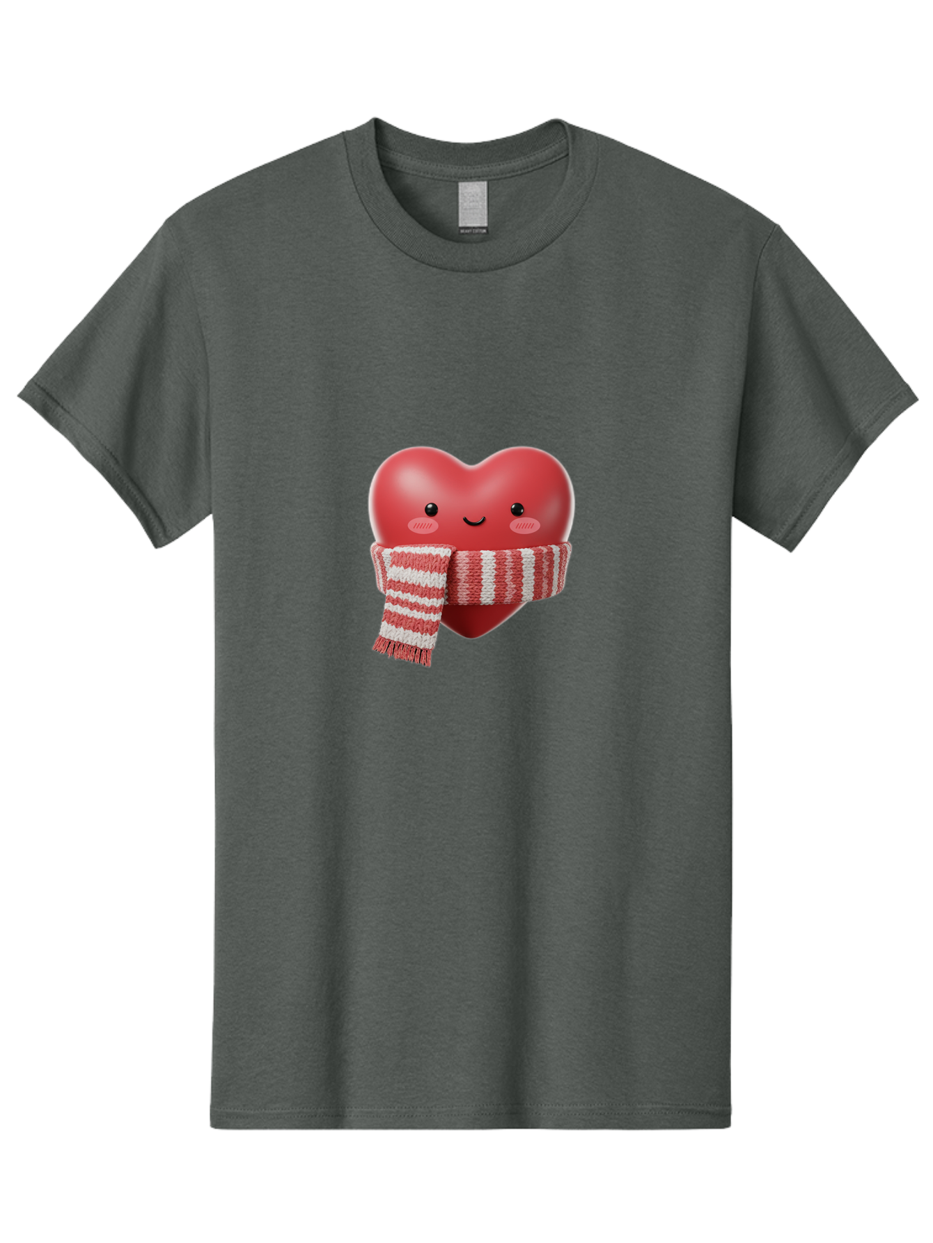 Heart-With-Scarf Men'S Graphic Tee, 100% Cotton, Comfortable Casual Summer Wear, Machine Washable, Heart Character, Red Heart, Scarf Wrapped, Cute Expression, Smiling Face, Rosy Cheeks, Winter Theme, Cartoon Style, Kawaii Design, Love Symbol, Bae046