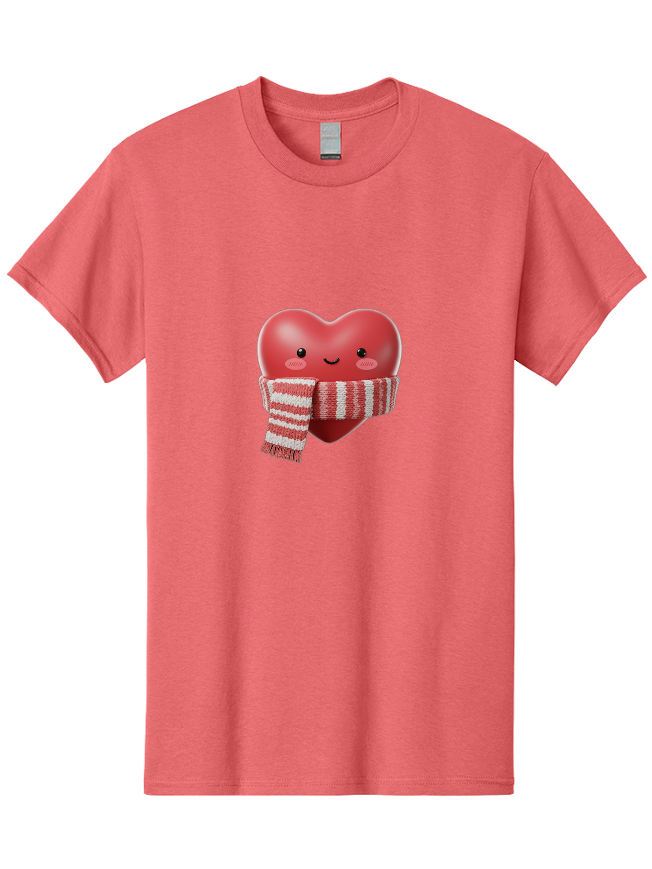 Heart-With-Scarf Men'S Graphic Tee, 100% Cotton, Comfortable Casual Summer Wear, Machine Washable, Heart Character, Red Heart, Scarf Wrapped, Cute Expression, Smiling Face, Rosy Cheeks, Winter Theme, Cartoon Style, Kawaii Design, Love Symbol, Bae046