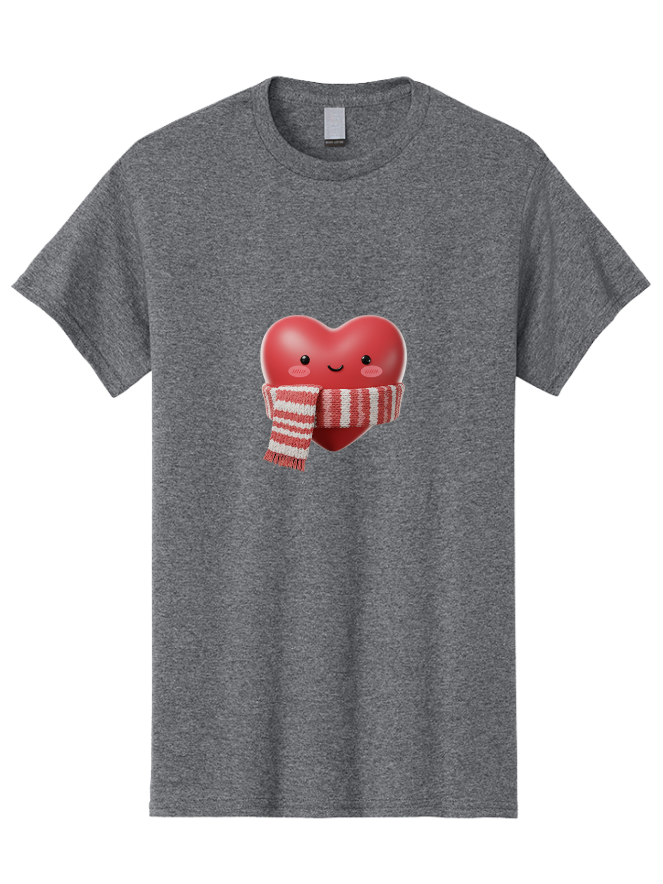 Heart-With-Scarf Men'S Graphic Tee, 100% Cotton, Comfortable Casual Summer Wear, Machine Washable, Heart Character, Red Heart, Scarf Wrapped, Cute Expression, Smiling Face, Rosy Cheeks, Winter Theme, Cartoon Style, Kawaii Design, Love Symbol, Bae046