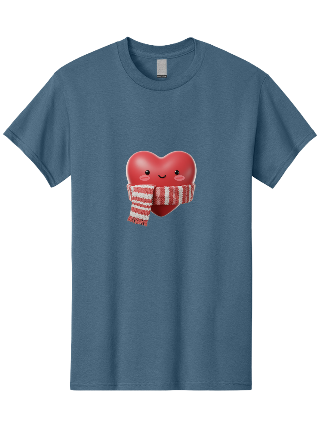Heart-With-Scarf Men'S Graphic Tee, 100% Cotton, Comfortable Casual Summer Wear, Machine Washable, Heart Character, Red Heart, Scarf Wrapped, Cute Expression, Smiling Face, Rosy Cheeks, Winter Theme, Cartoon Style, Kawaii Design, Love Symbol, Bae046
