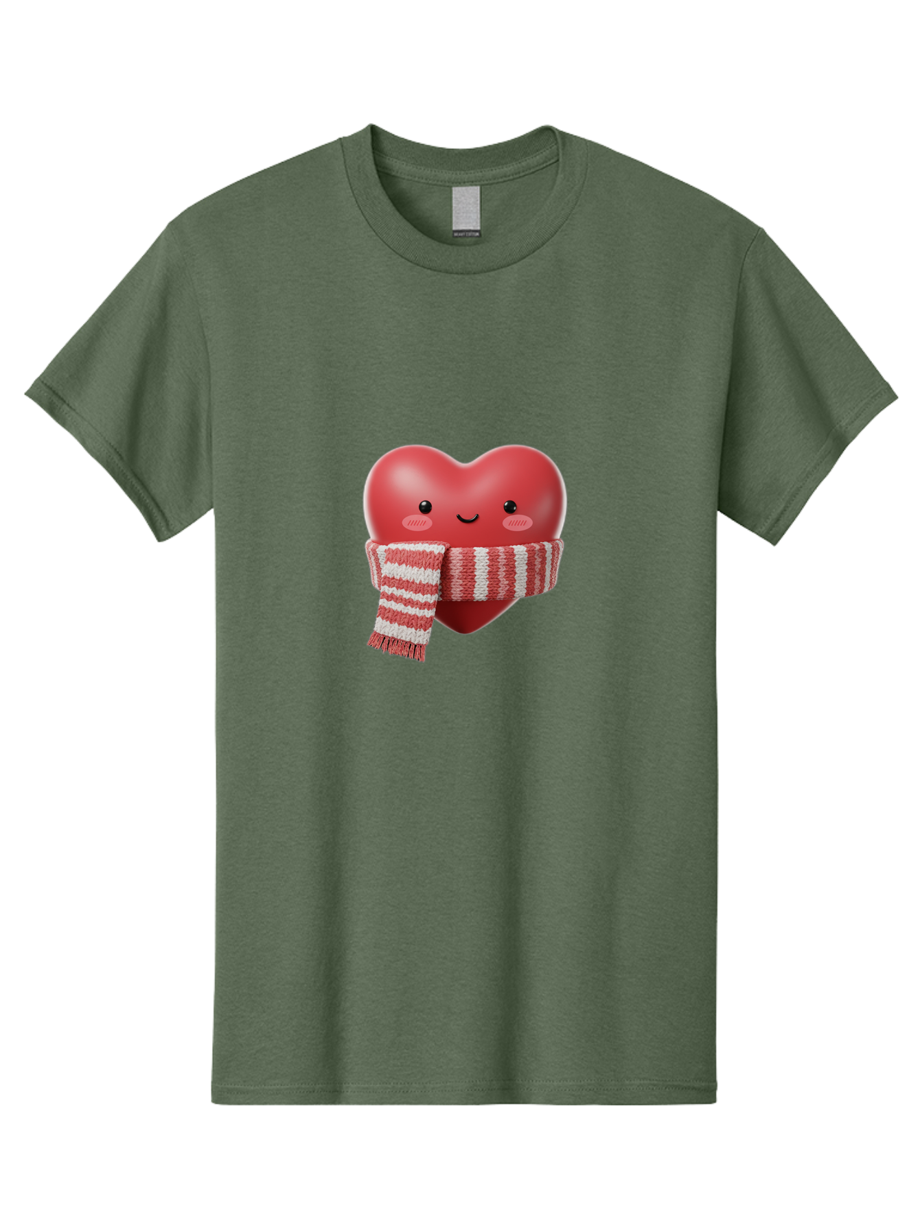 Heart-With-Scarf Men'S Graphic Tee, 100% Cotton, Comfortable Casual Summer Wear, Machine Washable, Heart Character, Red Heart, Scarf Wrapped, Cute Expression, Smiling Face, Rosy Cheeks, Winter Theme, Cartoon Style, Kawaii Design, Love Symbol, Bae046