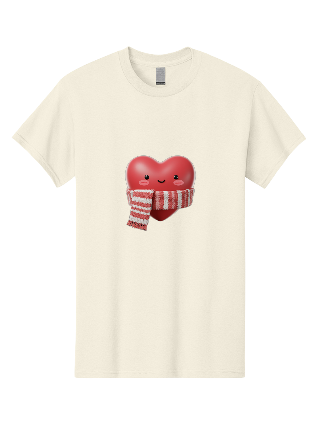 Heart-With-Scarf Men'S Graphic Tee, 100% Cotton, Comfortable Casual Summer Wear, Machine Washable, Heart Character, Red Heart, Scarf Wrapped, Cute Expression, Smiling Face, Rosy Cheeks, Winter Theme, Cartoon Style, Kawaii Design, Love Symbol, Bae046