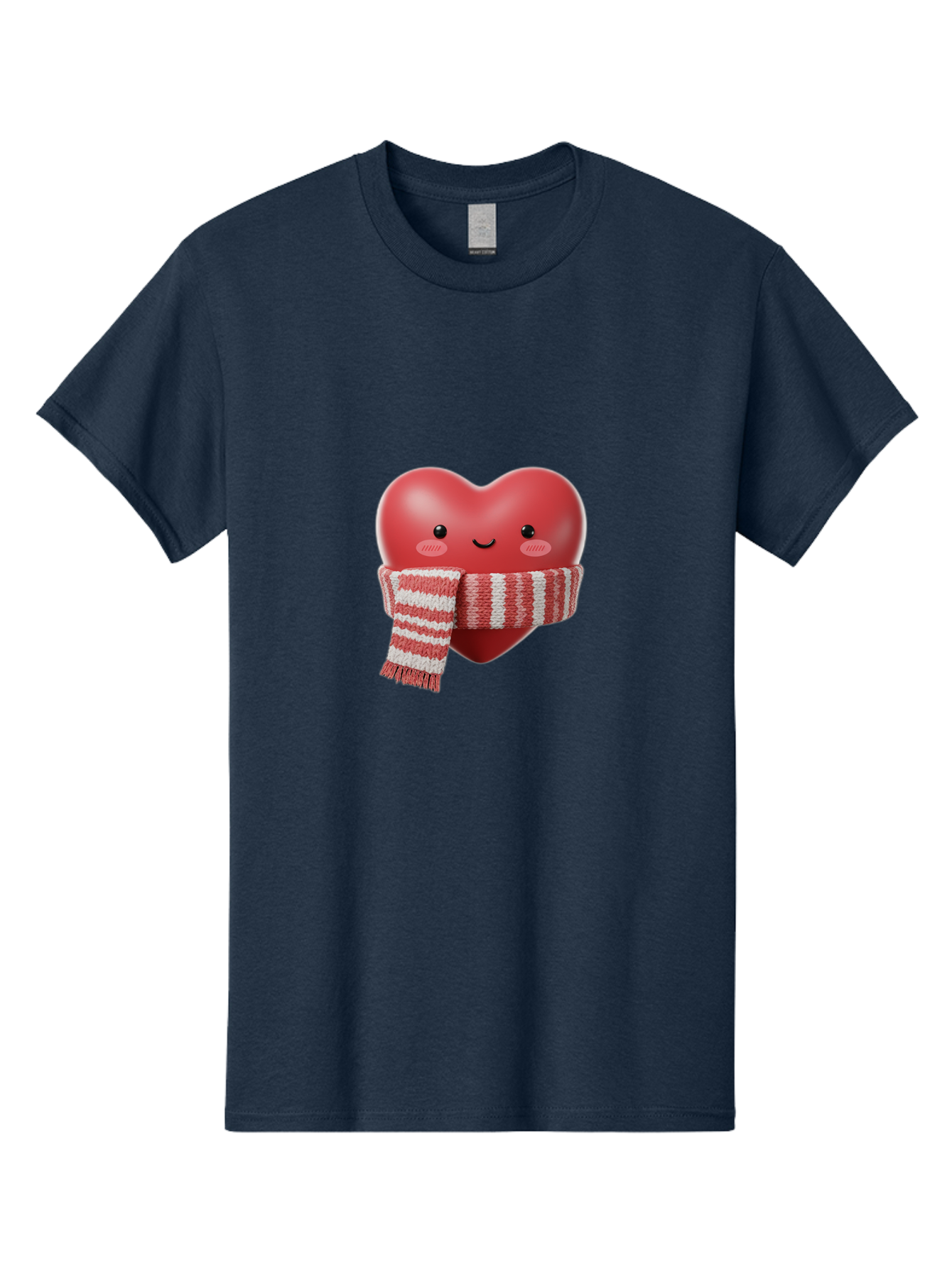 Heart-With-Scarf Men'S Graphic Tee, 100% Cotton, Comfortable Casual Summer Wear, Machine Washable, Heart Character, Red Heart, Scarf Wrapped, Cute Expression, Smiling Face, Rosy Cheeks, Winter Theme, Cartoon Style, Kawaii Design, Love Symbol, Bae046