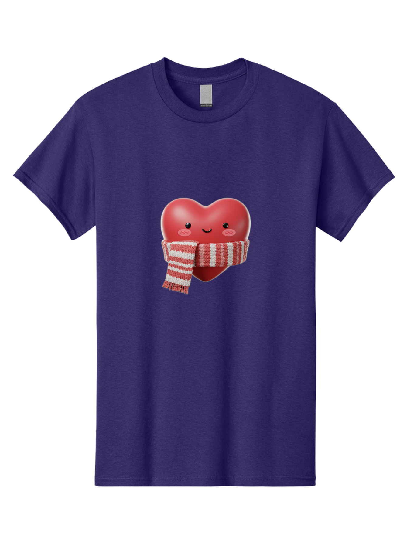 Heart-With-Scarf Men'S Graphic Tee, 100% Cotton, Comfortable Casual Summer Wear, Machine Washable, Heart Character, Red Heart, Scarf Wrapped, Cute Expression, Smiling Face, Rosy Cheeks, Winter Theme, Cartoon Style, Kawaii Design, Love Symbol, Bae046