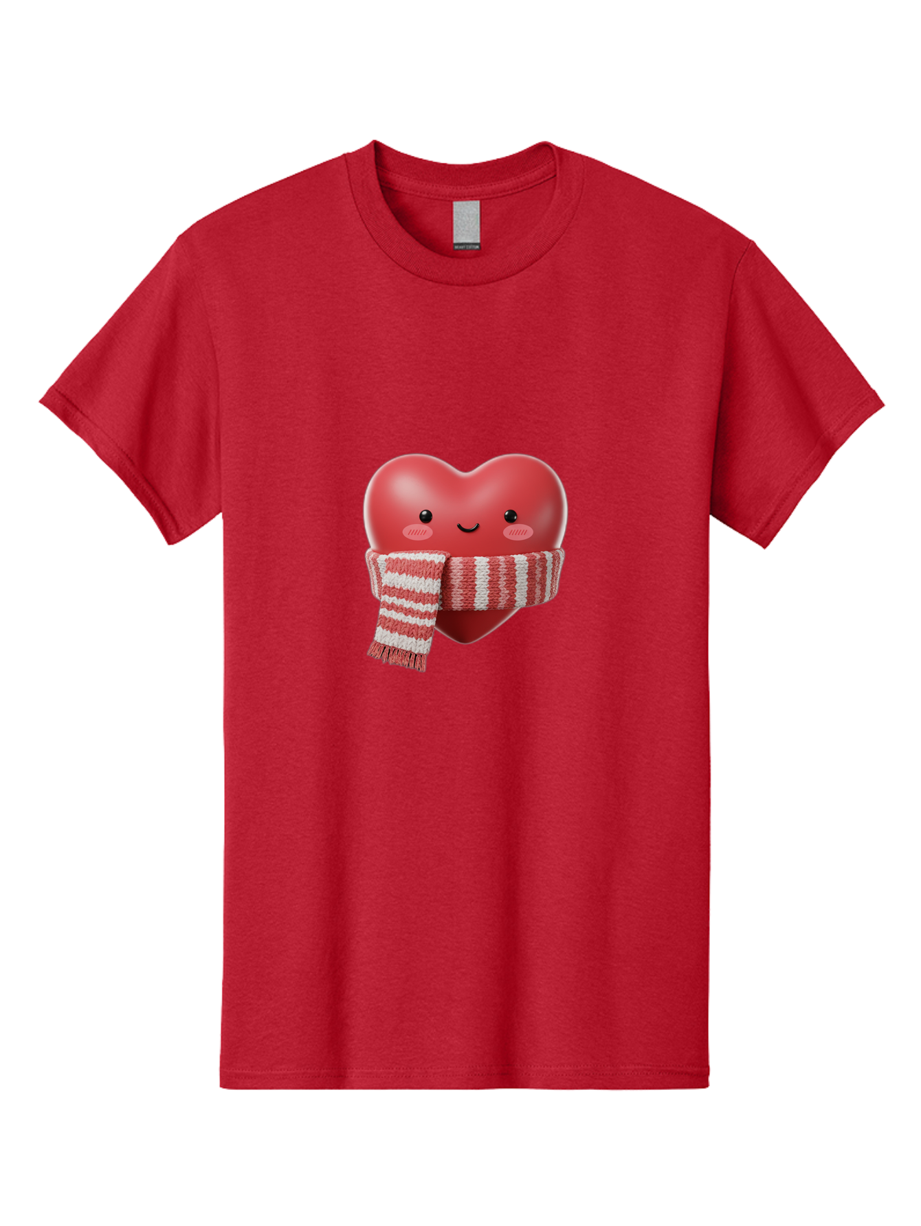 Heart-With-Scarf Men'S Graphic Tee, 100% Cotton, Comfortable Casual Summer Wear, Machine Washable, Heart Character, Red Heart, Scarf Wrapped, Cute Expression, Smiling Face, Rosy Cheeks, Winter Theme, Cartoon Style, Kawaii Design, Love Symbol, Bae046