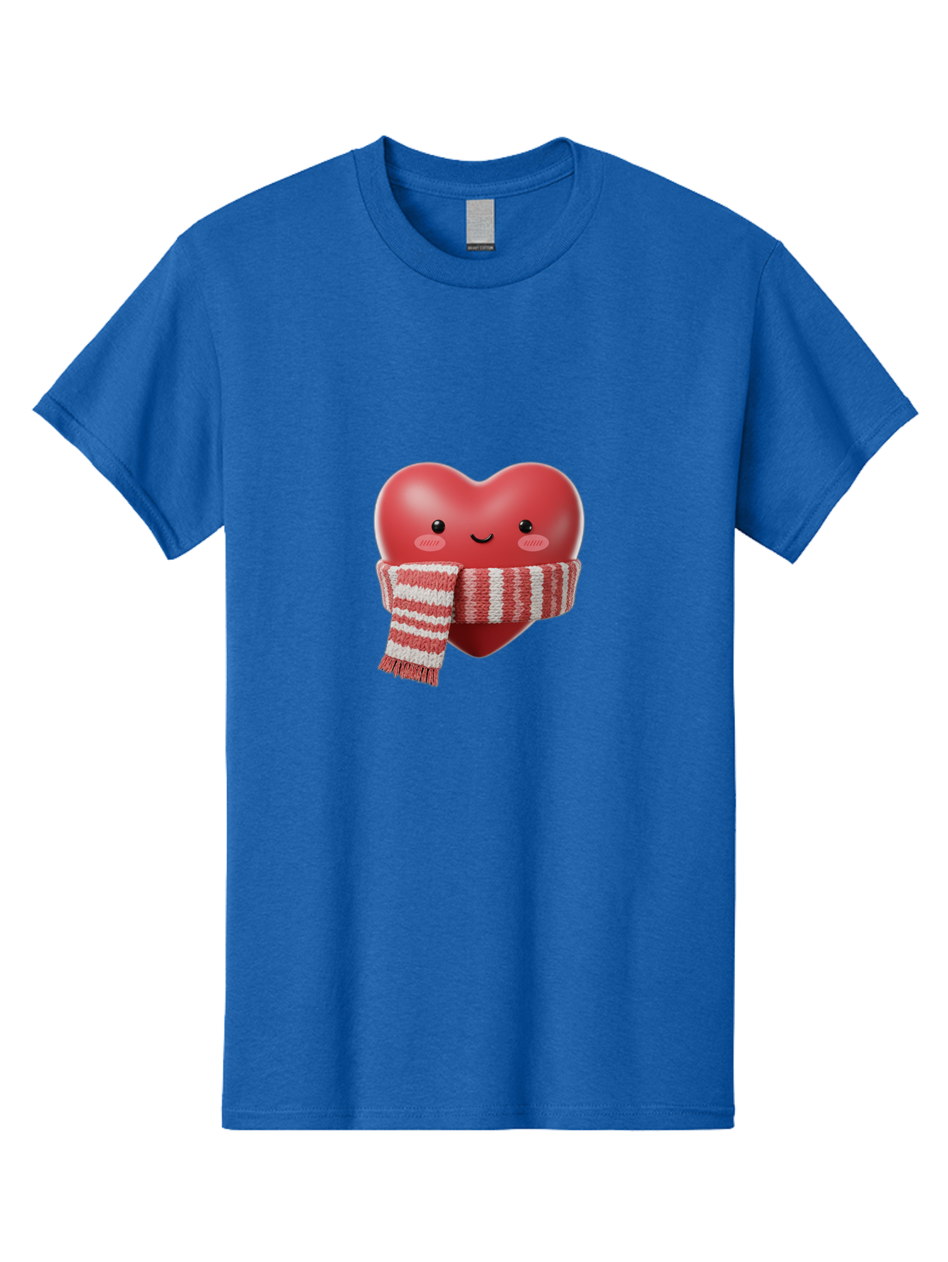 Heart-With-Scarf Men'S Graphic Tee, 100% Cotton, Comfortable Casual Summer Wear, Machine Washable, Heart Character, Red Heart, Scarf Wrapped, Cute Expression, Smiling Face, Rosy Cheeks, Winter Theme, Cartoon Style, Kawaii Design, Love Symbol, Bae046