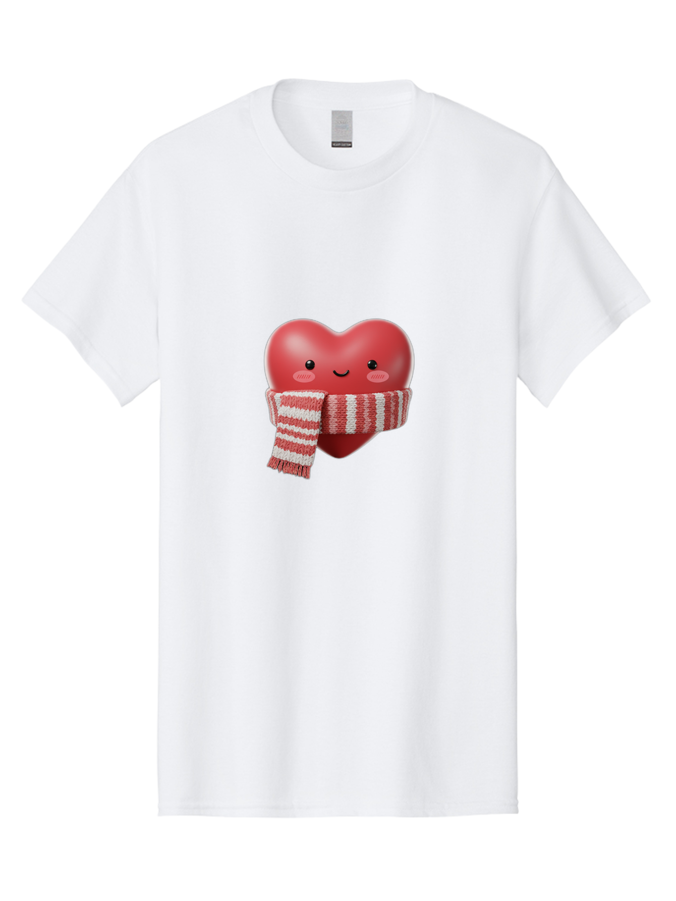 Heart-With-Scarf Men'S Graphic Tee, 100% Cotton, Comfortable Casual Summer Wear, Machine Washable, Heart Character, Red Heart, Scarf Wrapped, Cute Expression, Smiling Face, Rosy Cheeks, Winter Theme, Cartoon Style, Kawaii Design, Love Symbol, Bae046