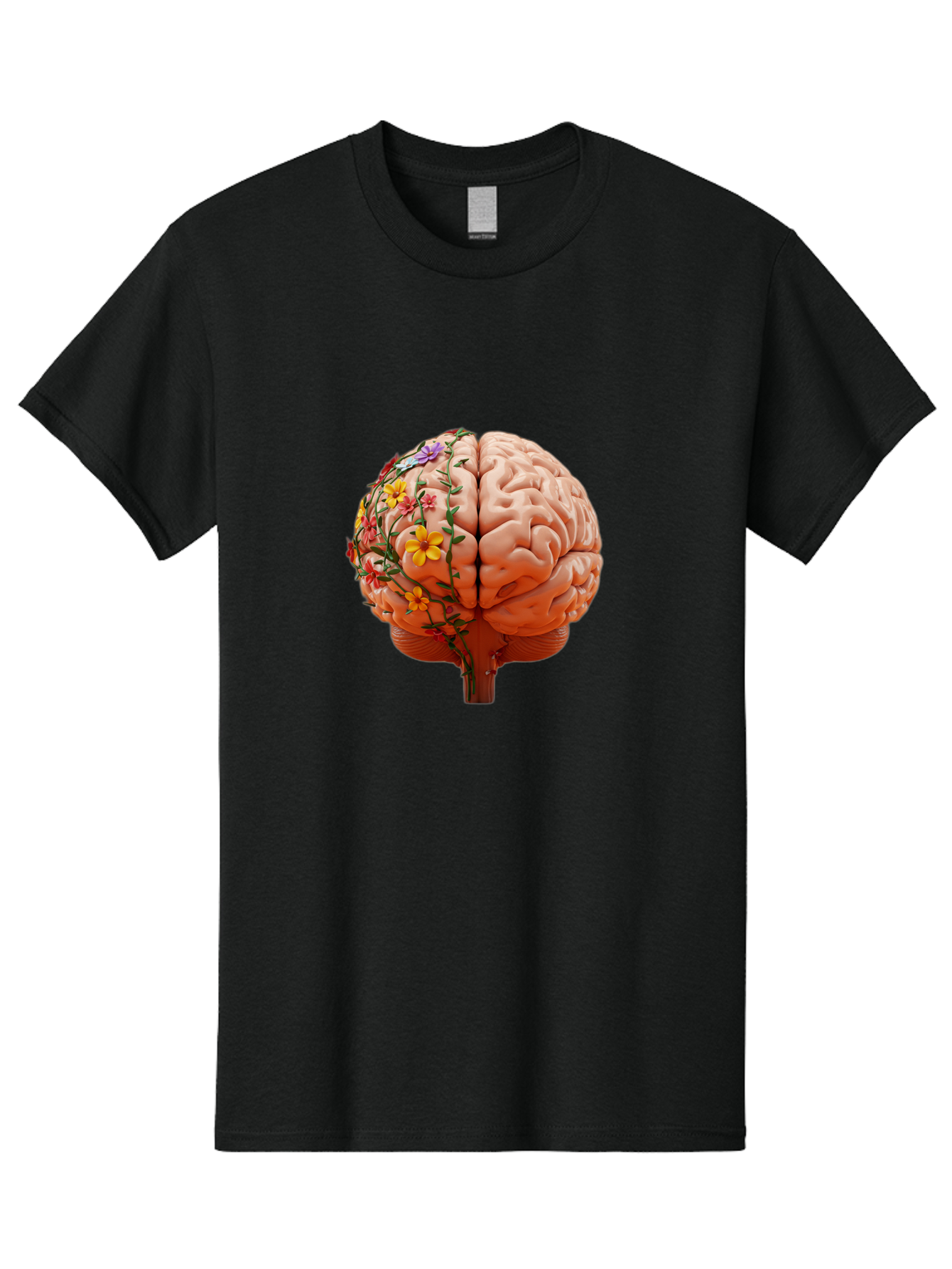 Human-Brain-With-Flowers Men'S Graphic Tee, 100% Cotton, Comfortable Casual Summer Wear, Machine Washable, Human Brain, Floral Growth, Creative Thinking, Brain Development, Mental Wellness, Colorful Blooms, Cognitive Function, Bae047