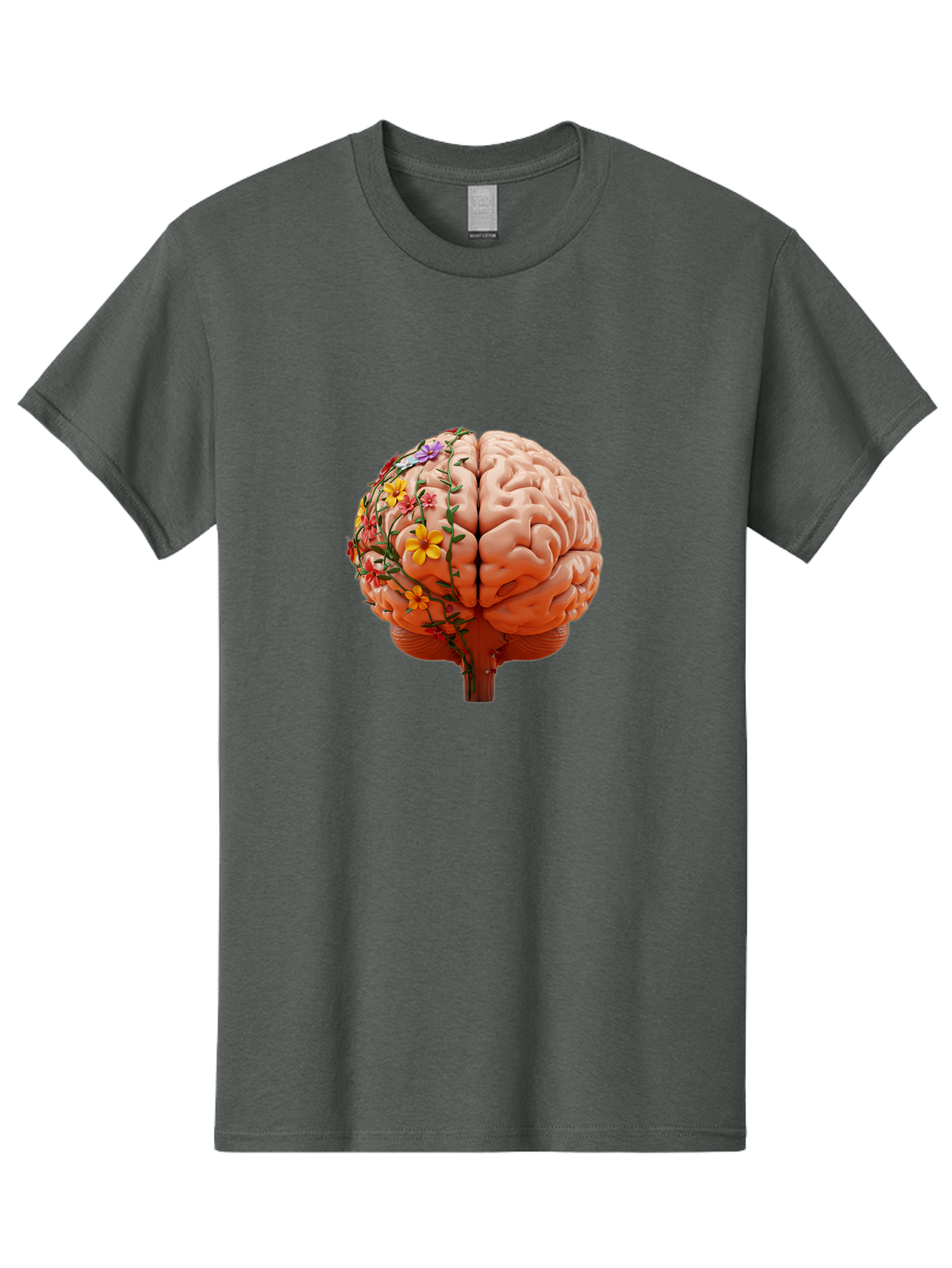 Human-Brain-With-Flowers Men'S Graphic Tee, 100% Cotton, Comfortable Casual Summer Wear, Machine Washable, Human Brain, Floral Growth, Creative Thinking, Brain Development, Mental Wellness, Colorful Blooms, Cognitive Function, Bae047