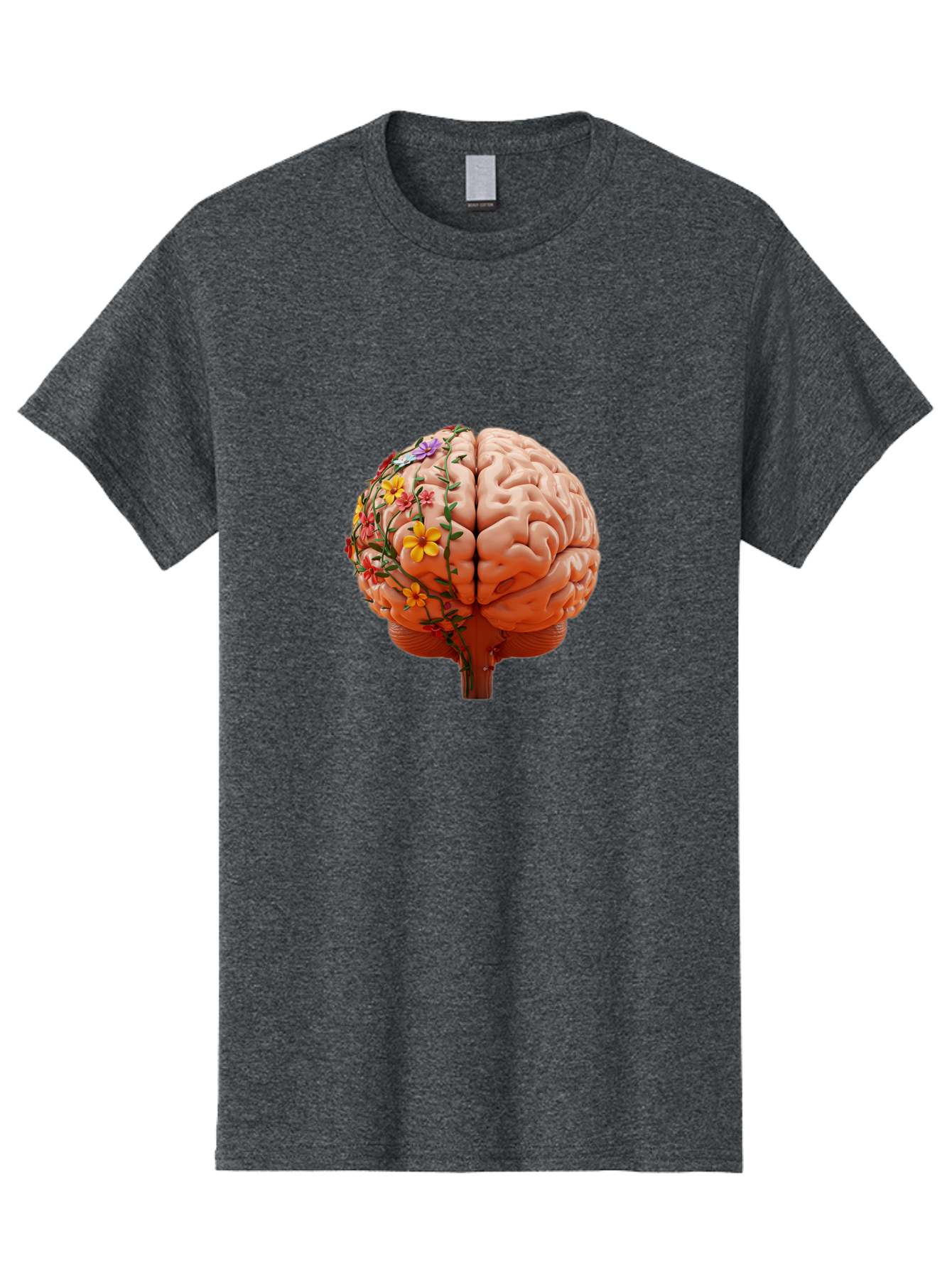 Human-Brain-With-Flowers Men'S Graphic Tee, 100% Cotton, Comfortable Casual Summer Wear, Machine Washable, Human Brain, Floral Growth, Creative Thinking, Brain Development, Mental Wellness, Colorful Blooms, Cognitive Function, Bae047