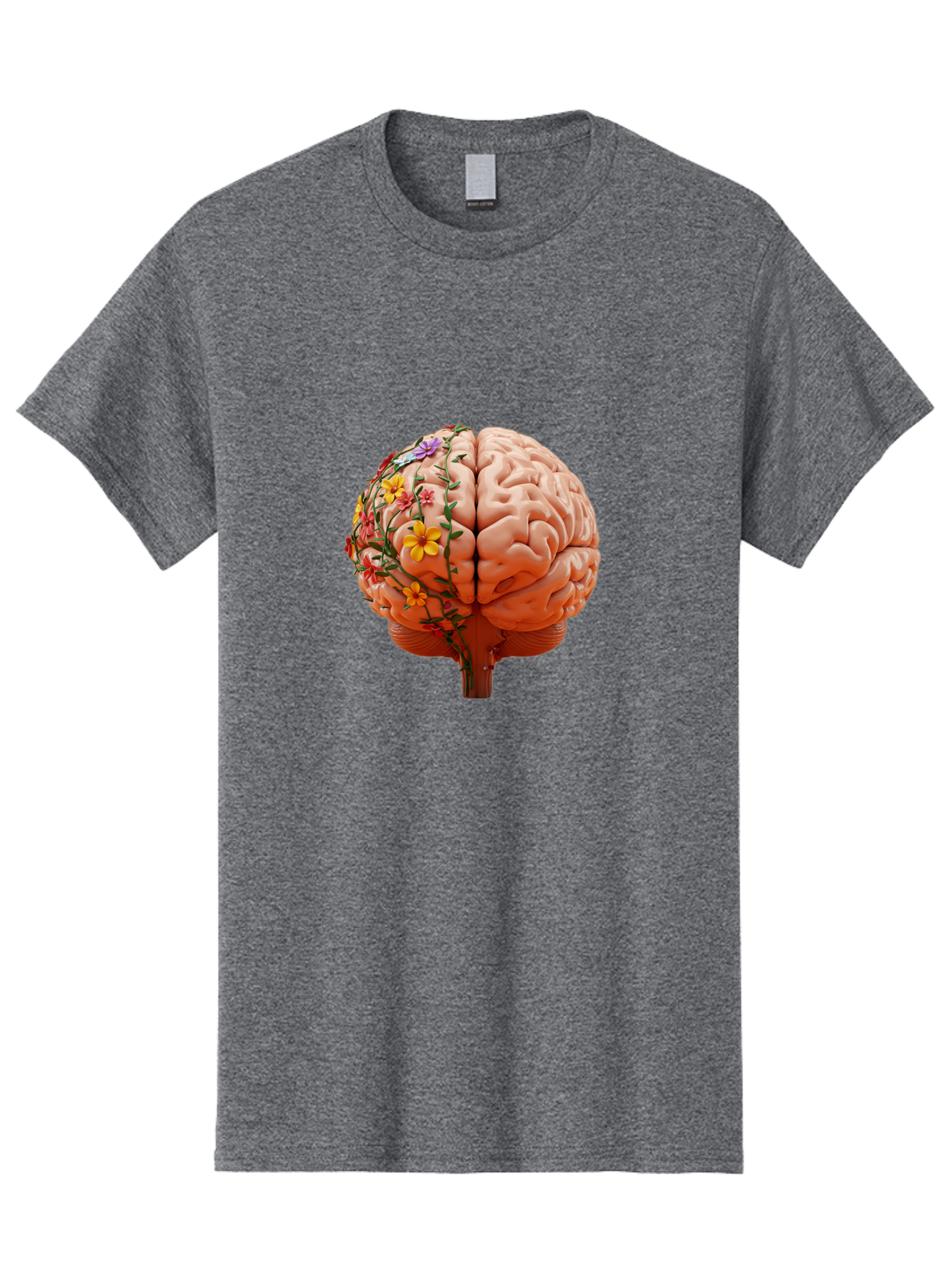 Human-Brain-With-Flowers Men'S Graphic Tee, 100% Cotton, Comfortable Casual Summer Wear, Machine Washable, Human Brain, Floral Growth, Creative Thinking, Brain Development, Mental Wellness, Colorful Blooms, Cognitive Function, Bae047