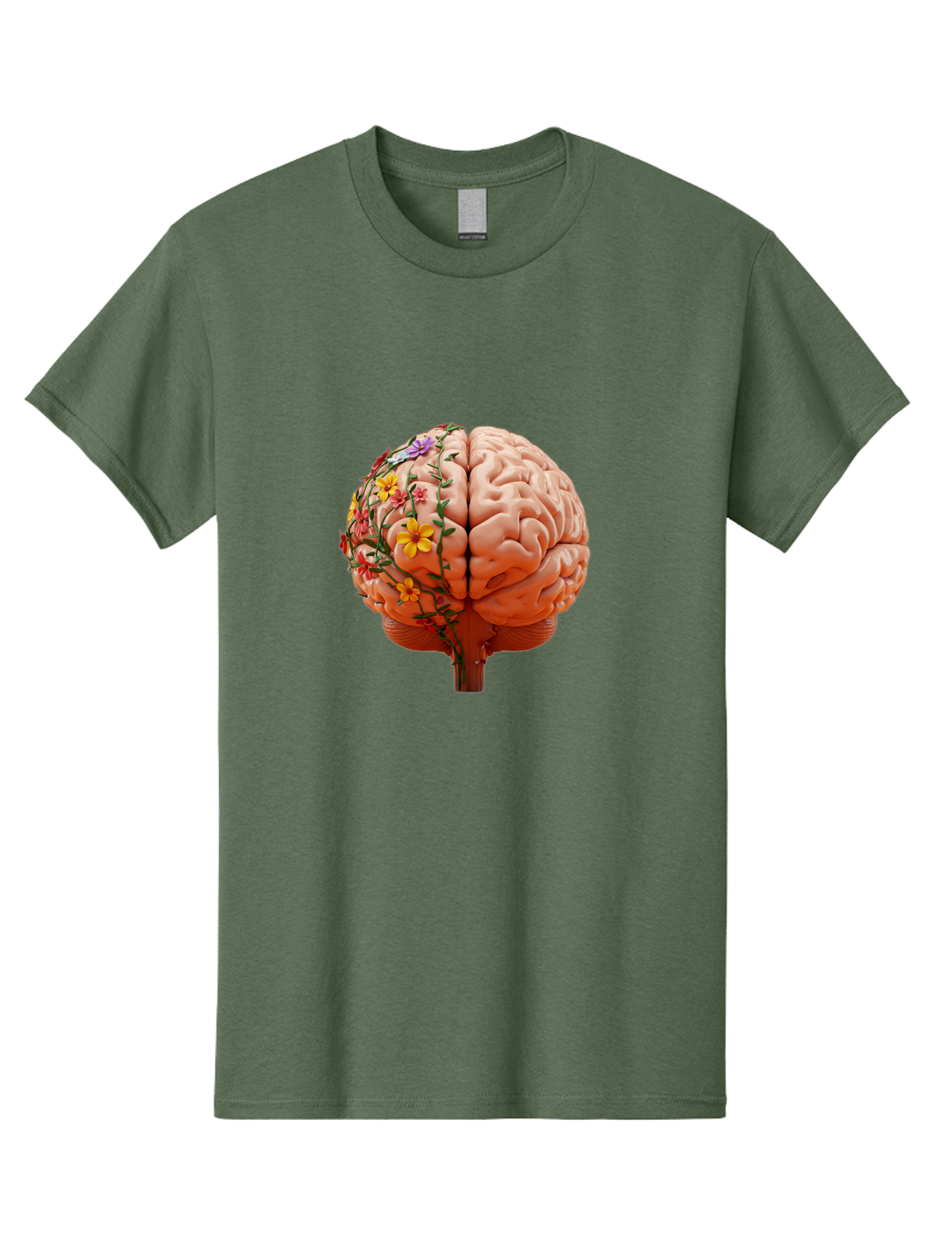 Human-Brain-With-Flowers Men'S Graphic Tee, 100% Cotton, Comfortable Casual Summer Wear, Machine Washable, Human Brain, Floral Growth, Creative Thinking, Brain Development, Mental Wellness, Colorful Blooms, Cognitive Function, Bae047