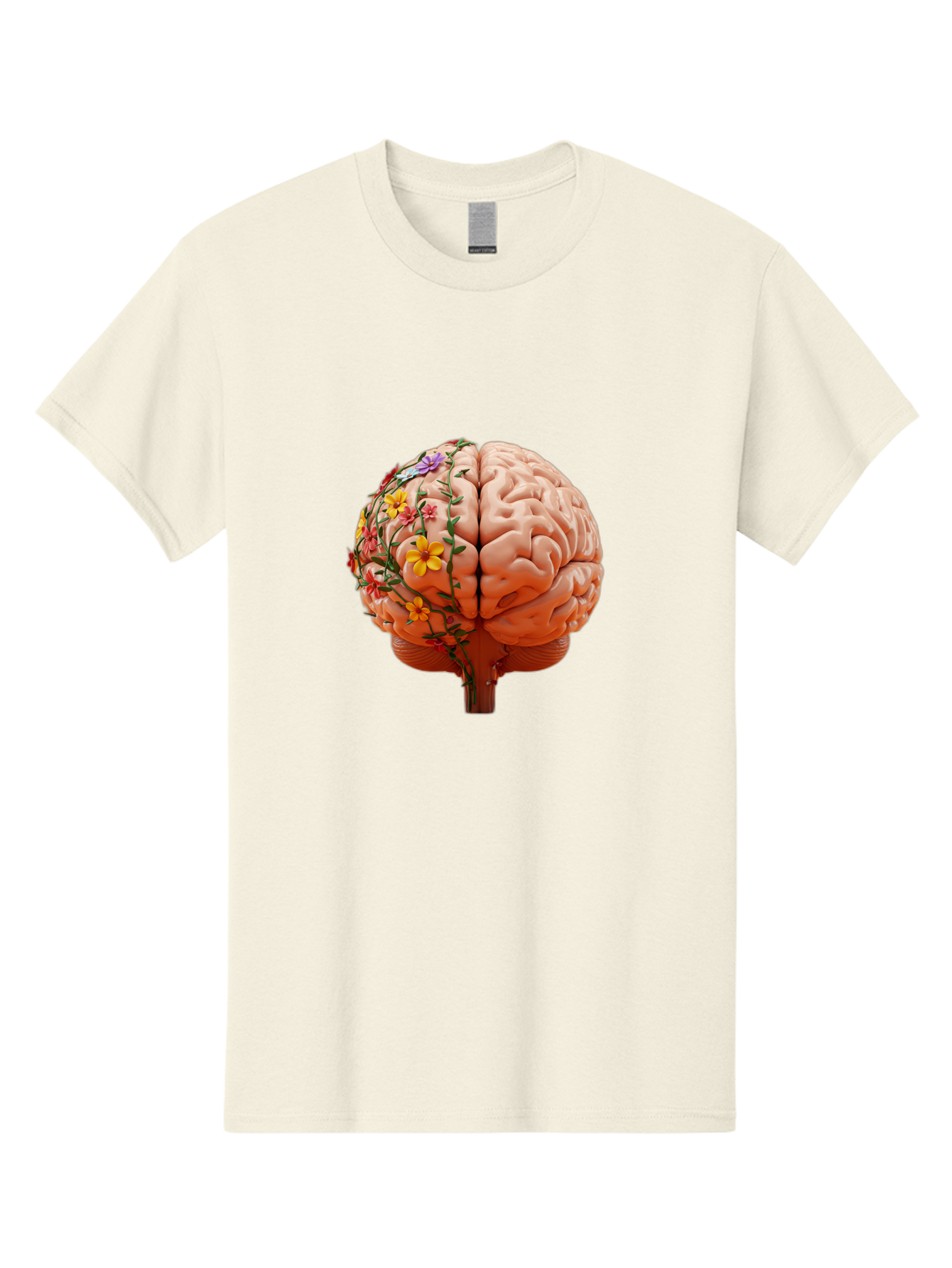 Human-Brain-With-Flowers Men'S Graphic Tee, 100% Cotton, Comfortable Casual Summer Wear, Machine Washable, Human Brain, Floral Growth, Creative Thinking, Brain Development, Mental Wellness, Colorful Blooms, Cognitive Function, Bae047